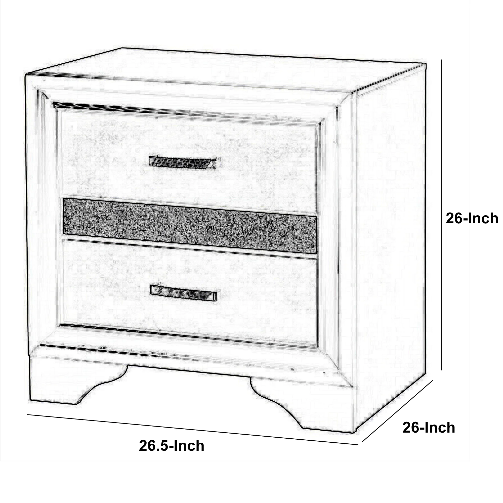 Nightstand With 2 Drawers And Rhinestone Pull Handles, Black And Silver By Benzara - Image 5