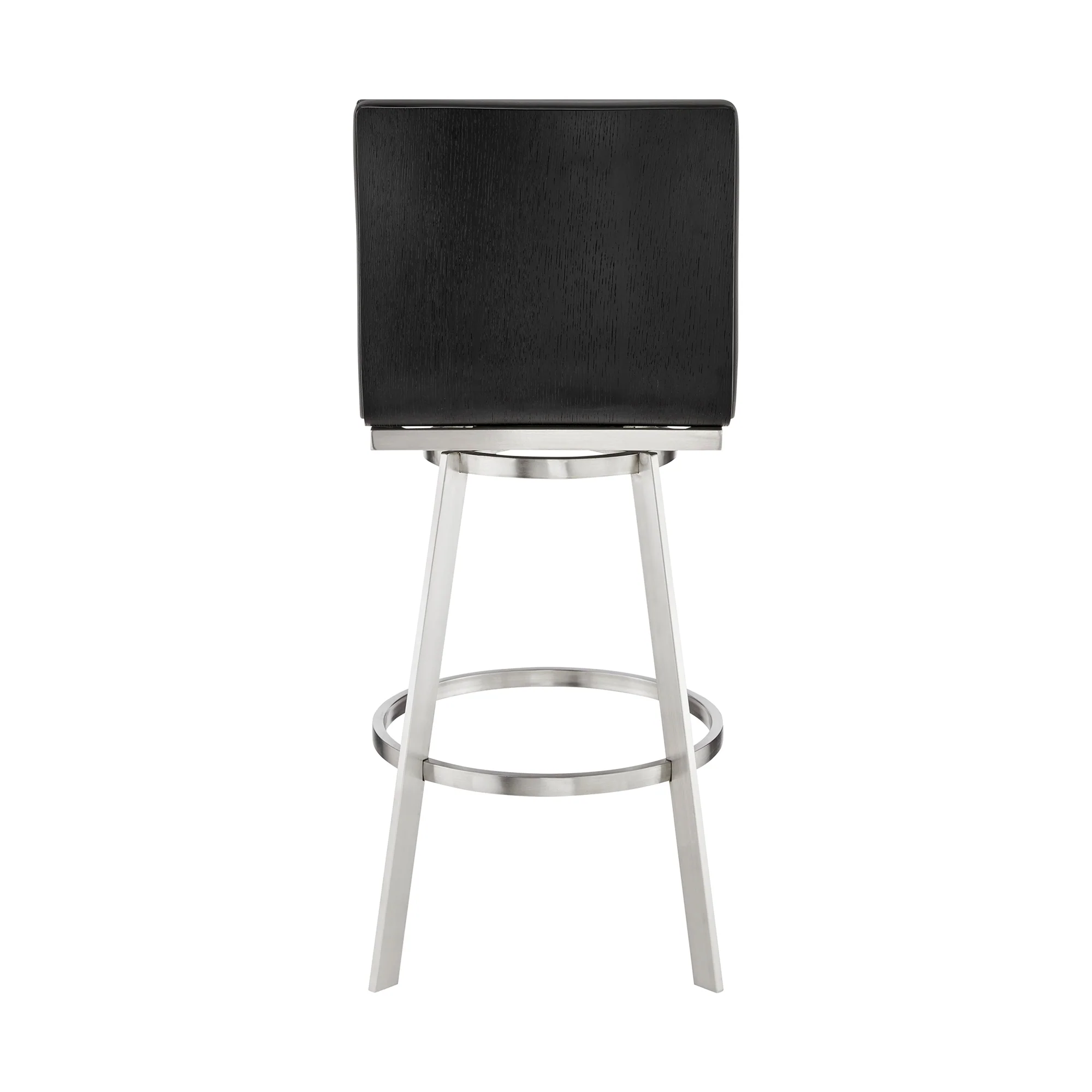 Nikole 26" Counter Height Black Swivel Bar Stool in Brushed Stainless Steel Finish and Gray Faux Leather By Armen Living - Image 6