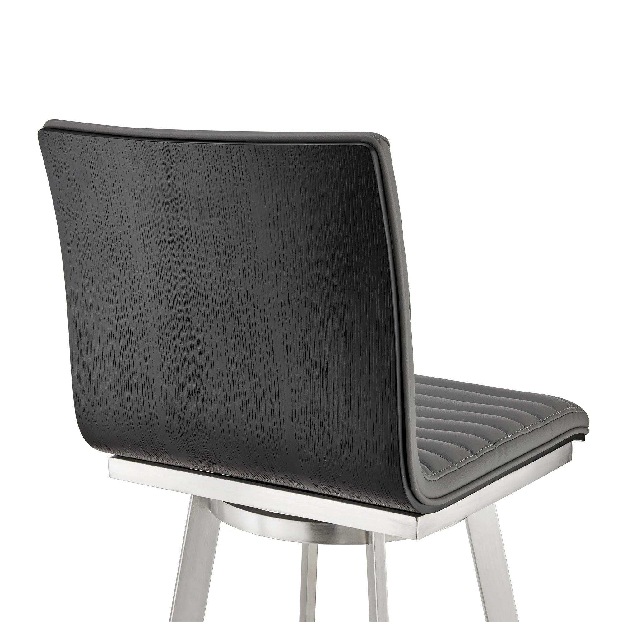 Nikole 26" Counter Height Black Swivel Bar Stool in Brushed Stainless Steel Finish and Gray Faux Leather By Armen Living - Image 9