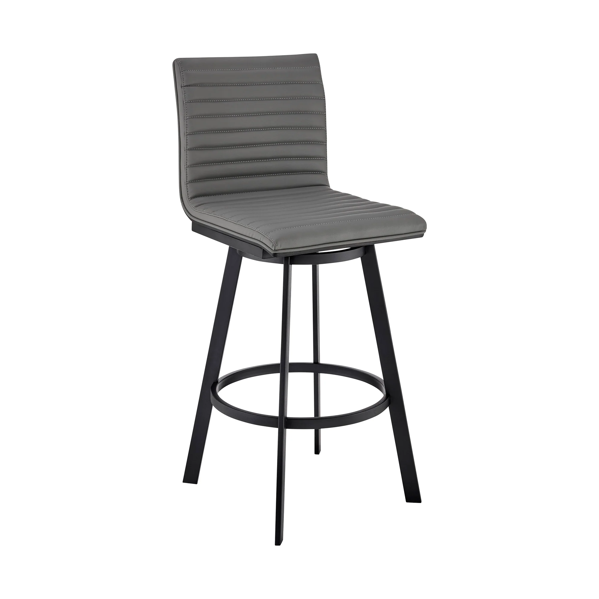 Nikole 26" Counter Height Swivel Bar Stool in Matt Black Finish with Gray Faux Leather By Armen Living - Image 2