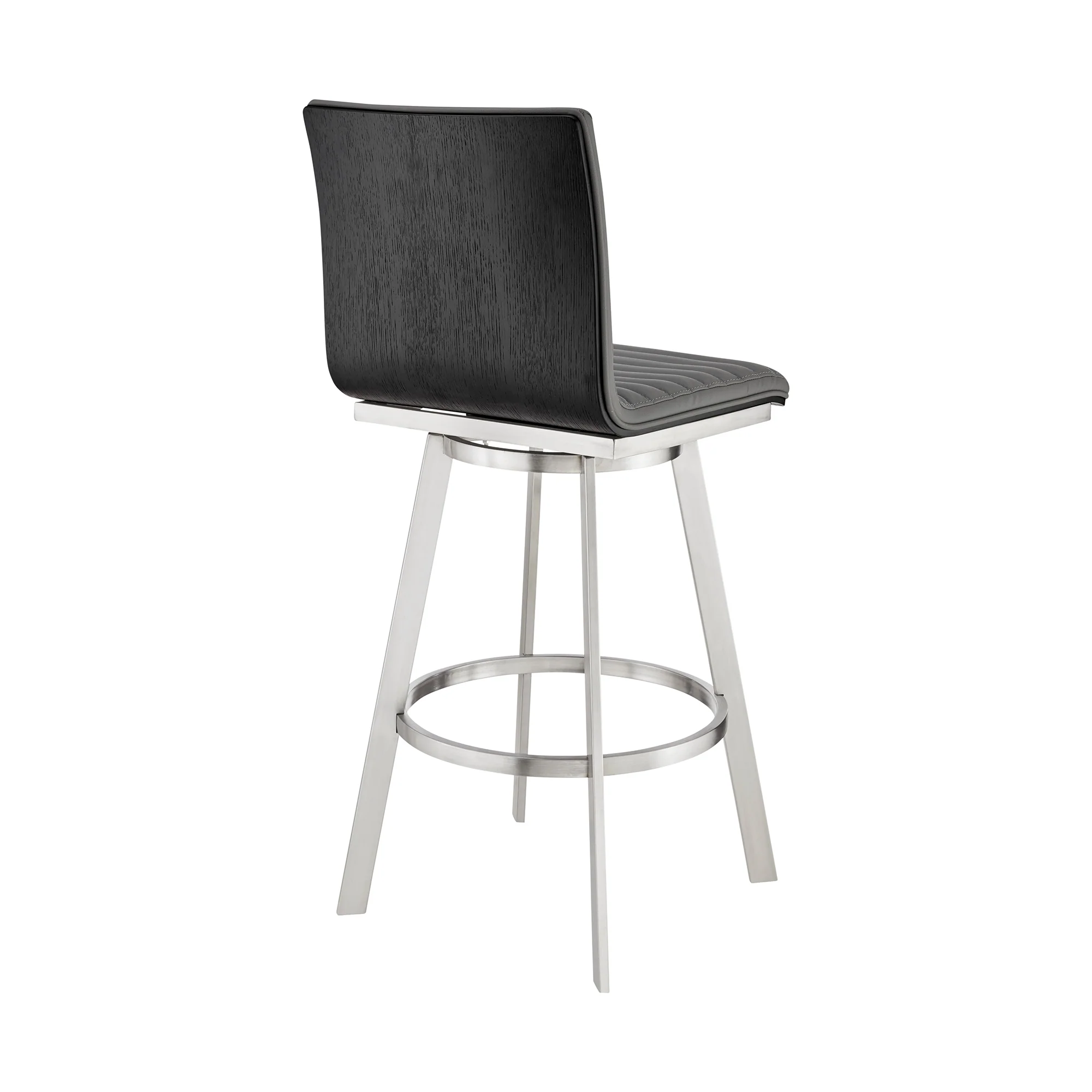 Nikole 30" Bar Height Black Swivel Bar Stool in Brushed Stainless Steel Finish and Gray Faux Leather By Armen Living - Image 5