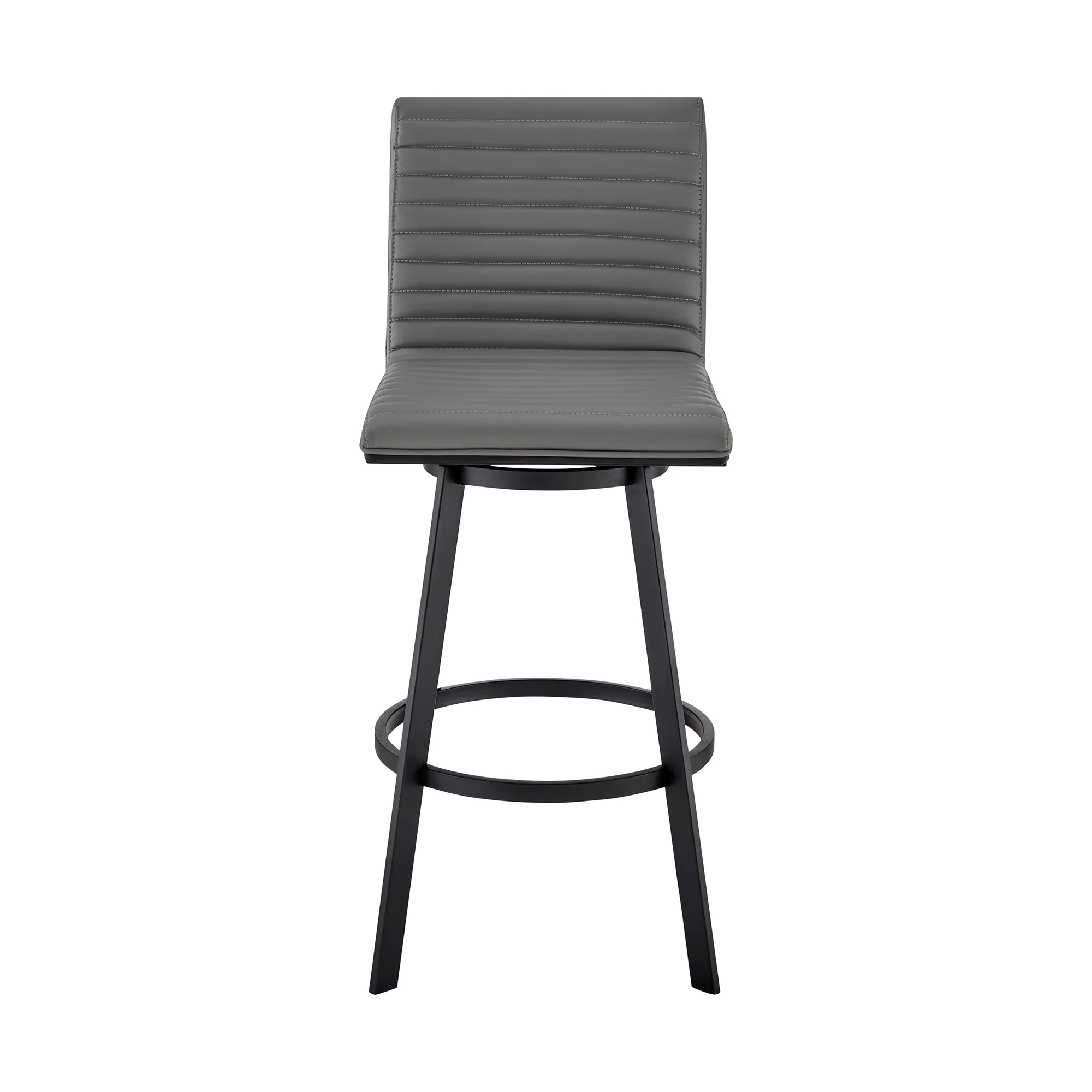 Nikole 30" Bar Height Swivel Bar Stool in Matt Black Finish with Gray Faux Leather By Armen Living - Image 3