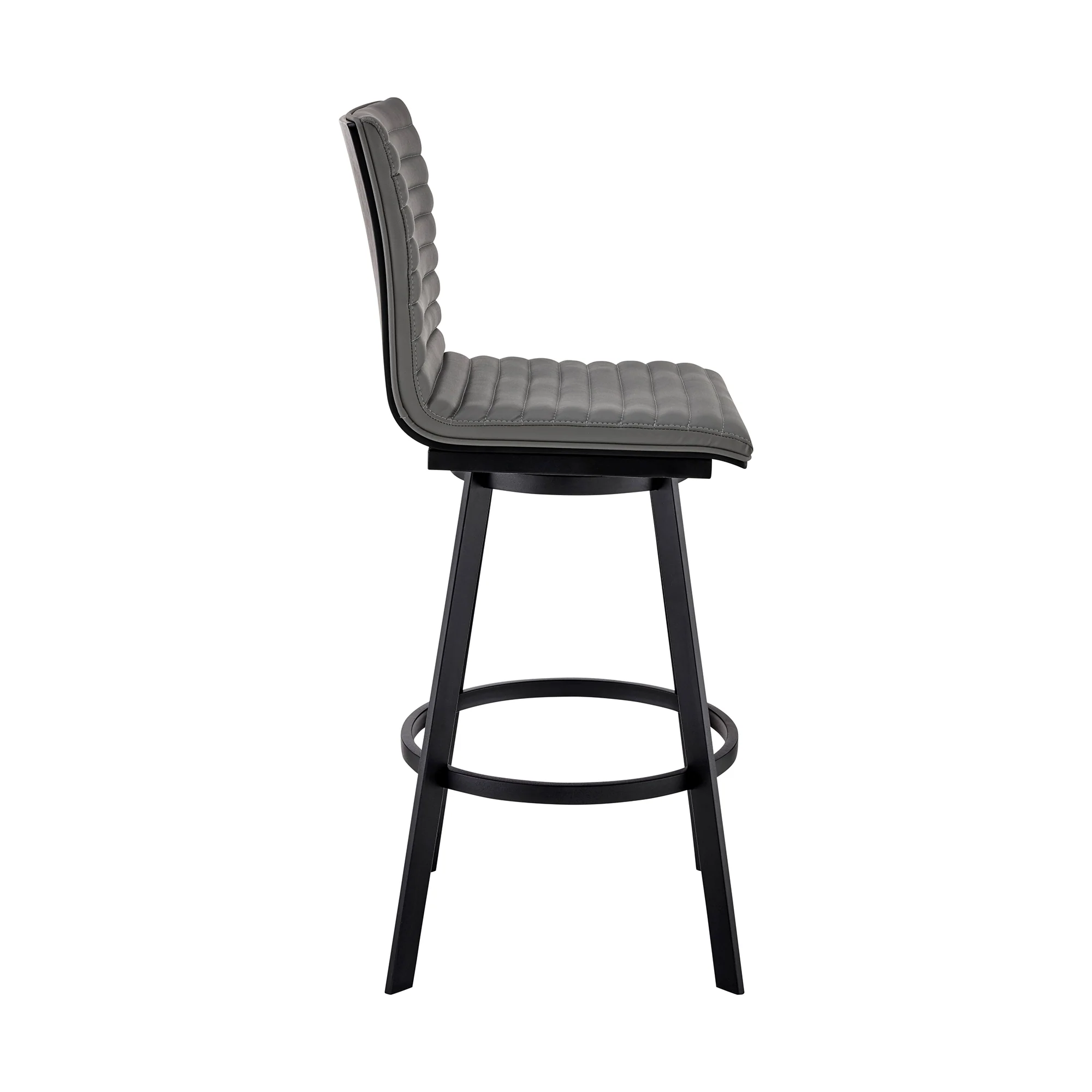 Nikole 30" Bar Height Swivel Bar Stool in Matt Black Finish with Gray Faux Leather By Armen Living - Image 4