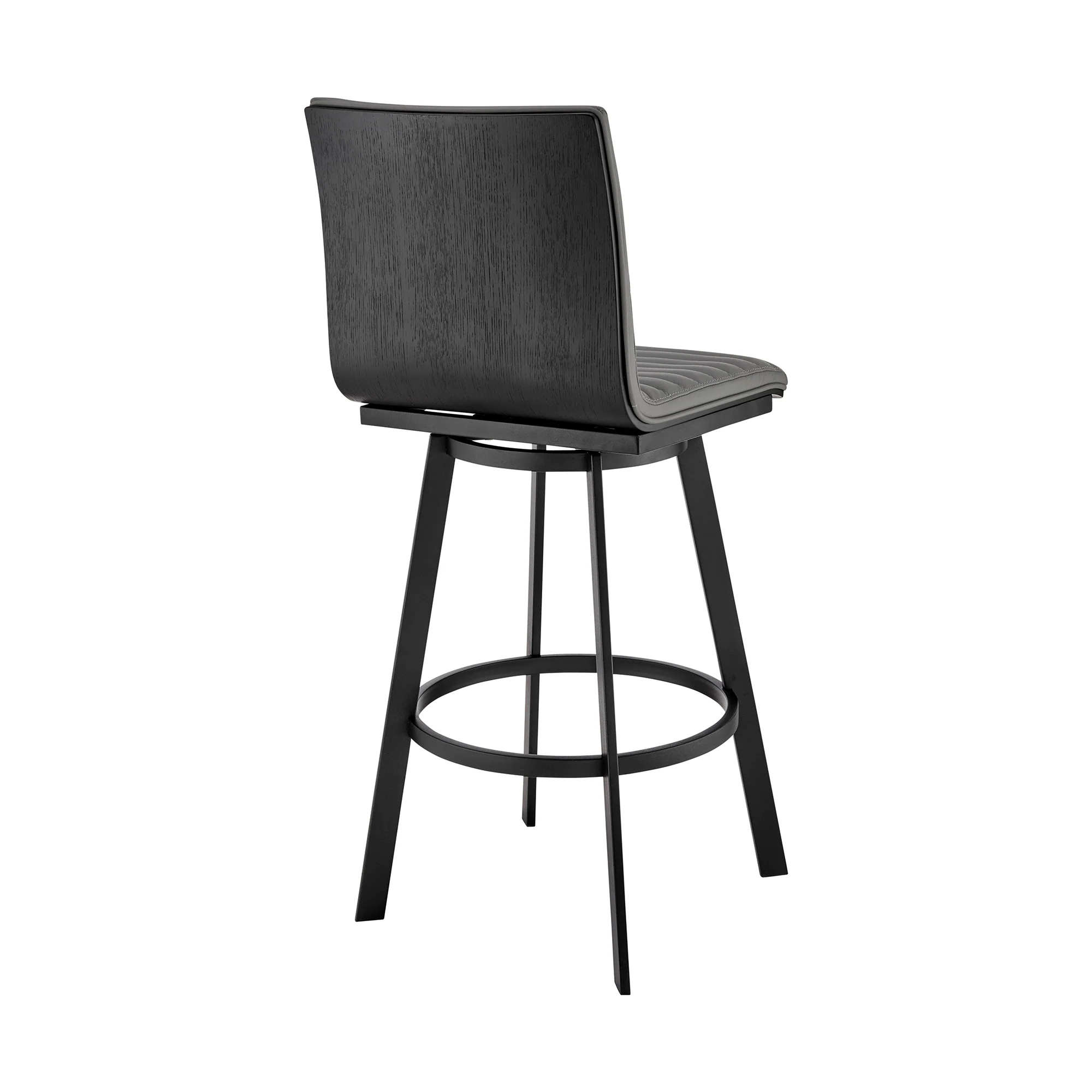 Nikole 30" Bar Height Swivel Bar Stool in Matt Black Finish with Gray Faux Leather By Armen Living - Image 5