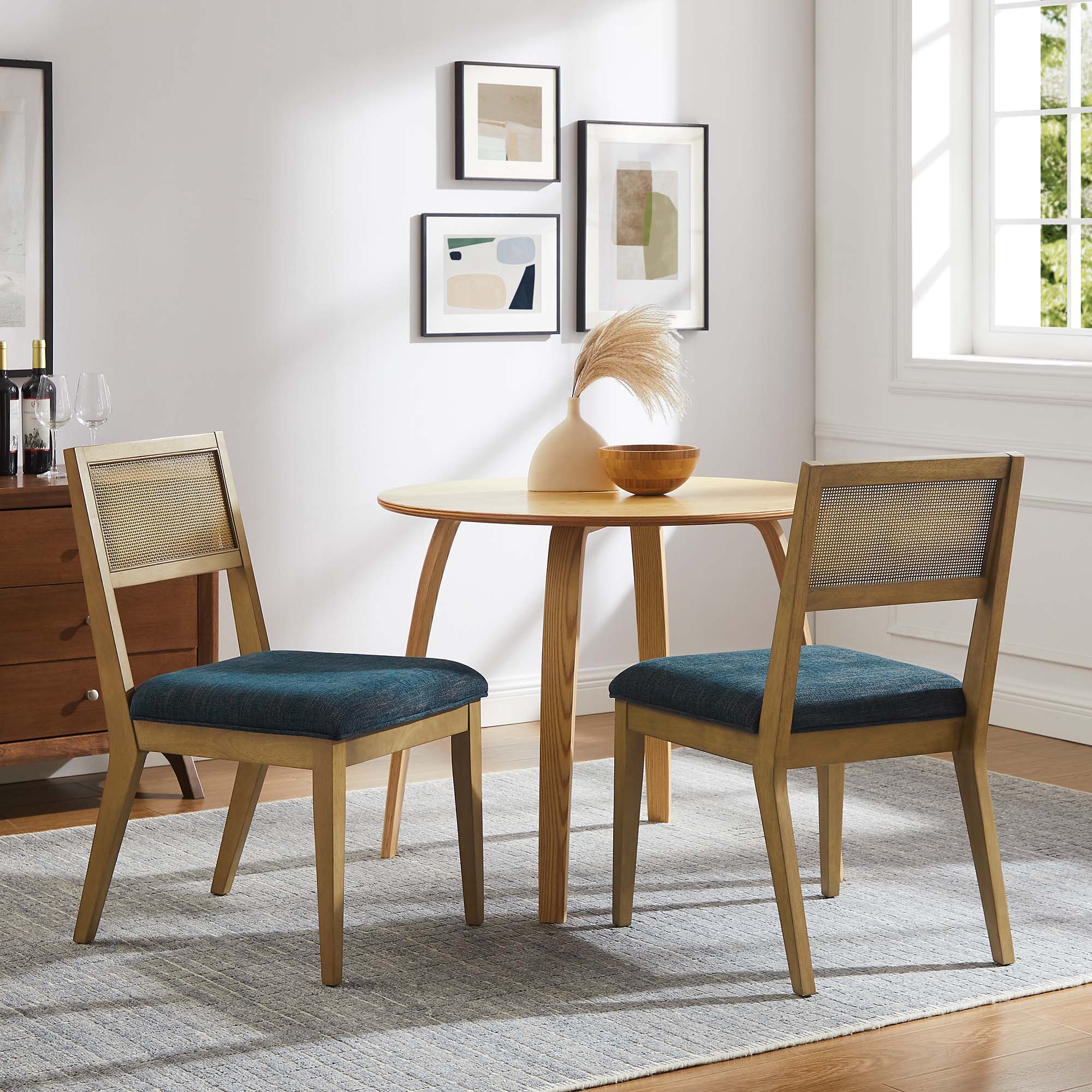 Nimba Faux Rattan Fabric Dining Chairs Set of 2 by Modway - Image 12