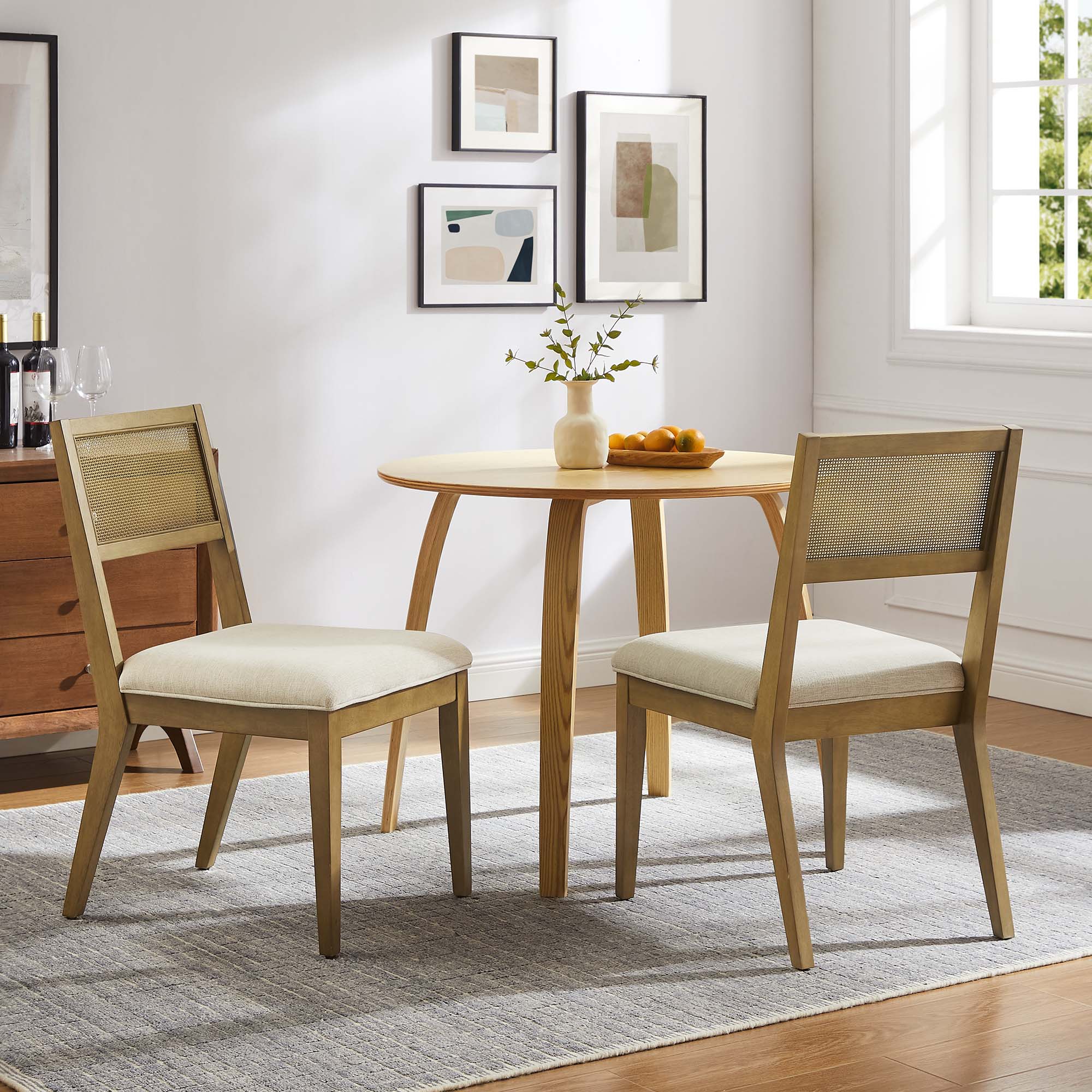 Nimba Faux Rattan Fabric Dining Chairs Set of 2 by Modway - Image 22