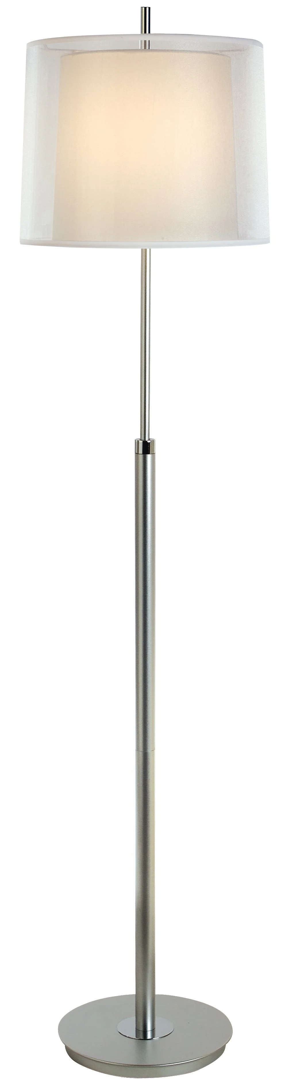 Nimbus 1-Light Metallic Silver And Polished Chrome Floor Lamp With Sheer Snow Double Shantung Shade By Homeroots - Image 2