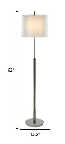 Nimbus 1-Light Metallic Silver And Polished Chrome Floor Lamp With Sheer Snow Double Shantung Shade By Homeroots - Image 5