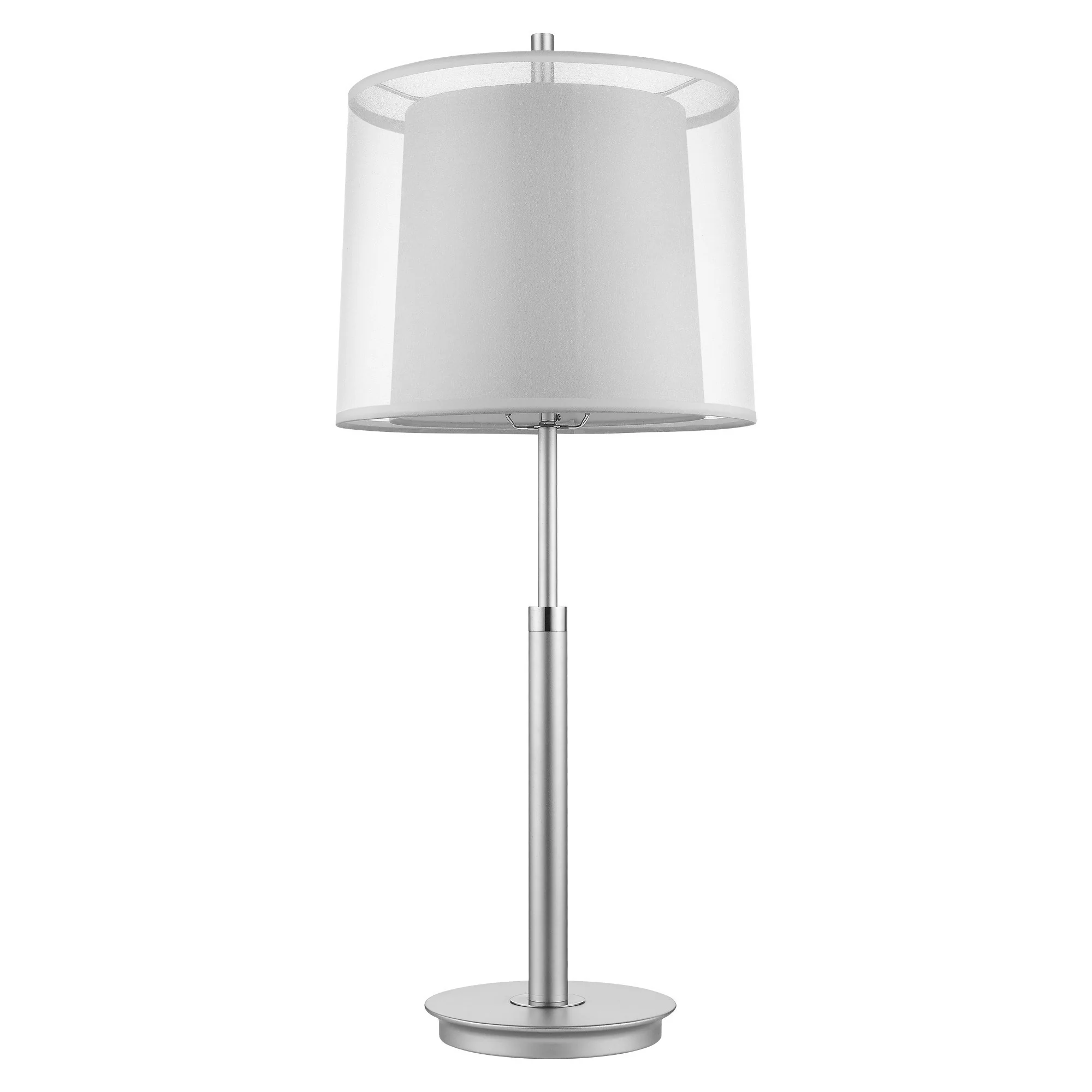 Nimbus 1-Light Metallic Silver And Polished Chrome Table Lamp With Sheer Snow Double Shantung Shade By Homeroots - Image 2