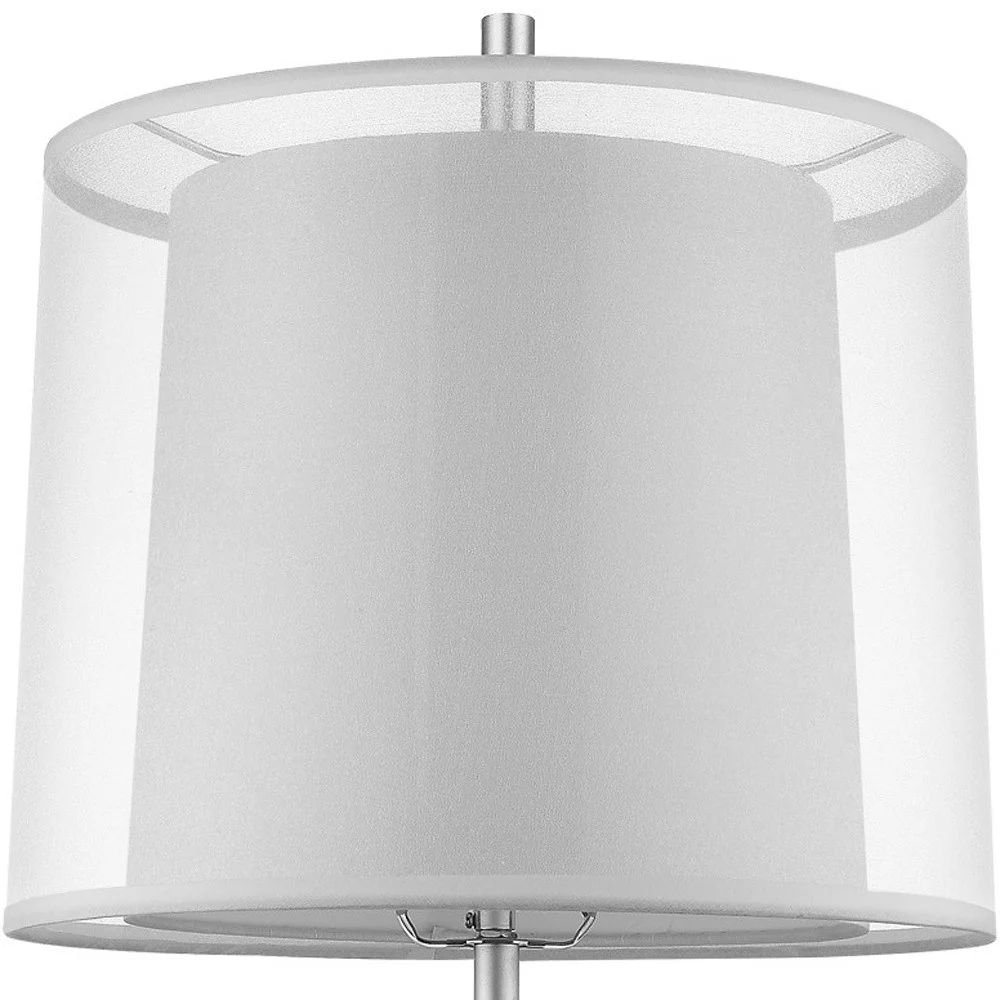Nimbus 1-Light Metallic Silver And Polished Chrome Table Lamp With Sheer Snow Double Shantung Shade By Homeroots - Image 3