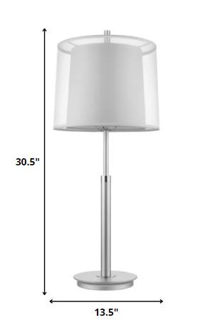 Nimbus 1-Light Metallic Silver And Polished Chrome Table Lamp With Sheer Snow Double Shantung Shade By Homeroots - Image 5
