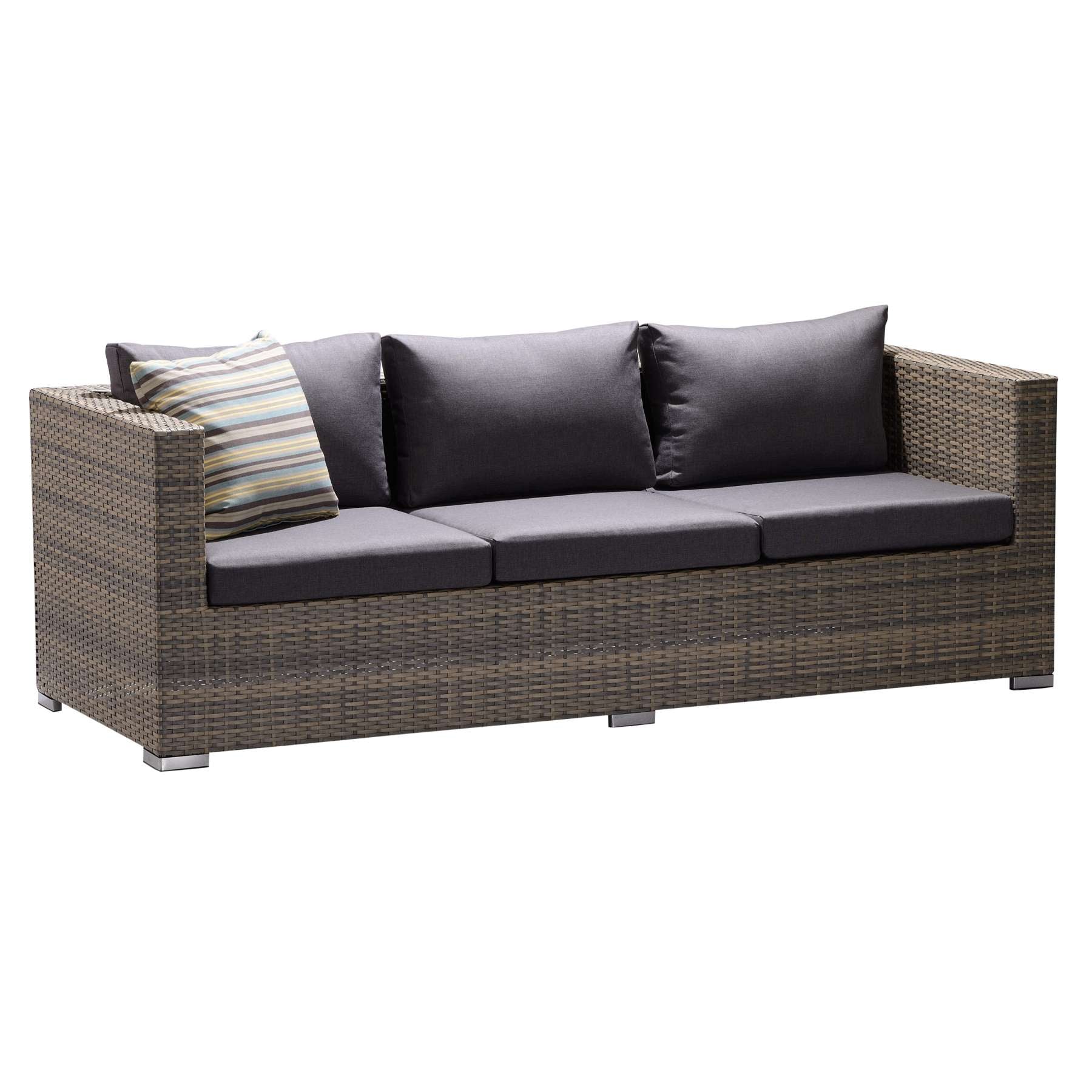 Nina 3 piece Outdoor Rattan Sectional Set with Dark Brown Cushions and Modern Accent Pillows By Armen Living - Image 3