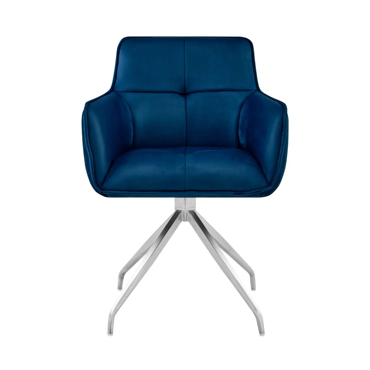 Noah Dining Room Accent Chair in Blue Velvet and Brushed Stainless Steel Finish By Armen Living - Image 2