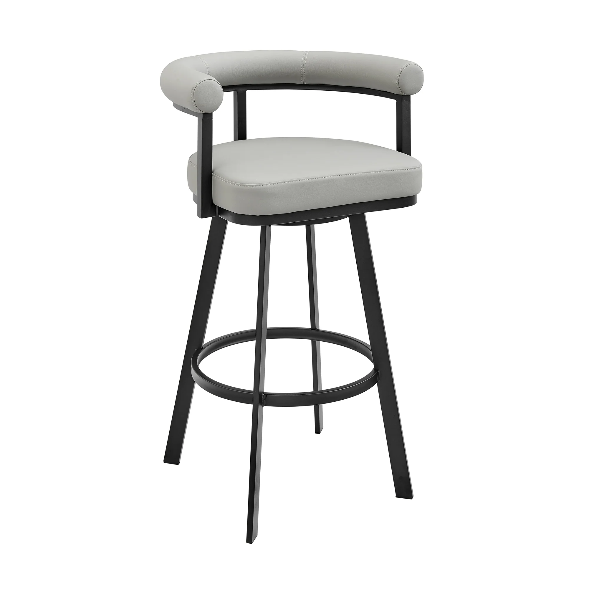 Nolagam Swivel Bar Stool in Black Metal with Brown Faux Leather By Armen Living - Image 12