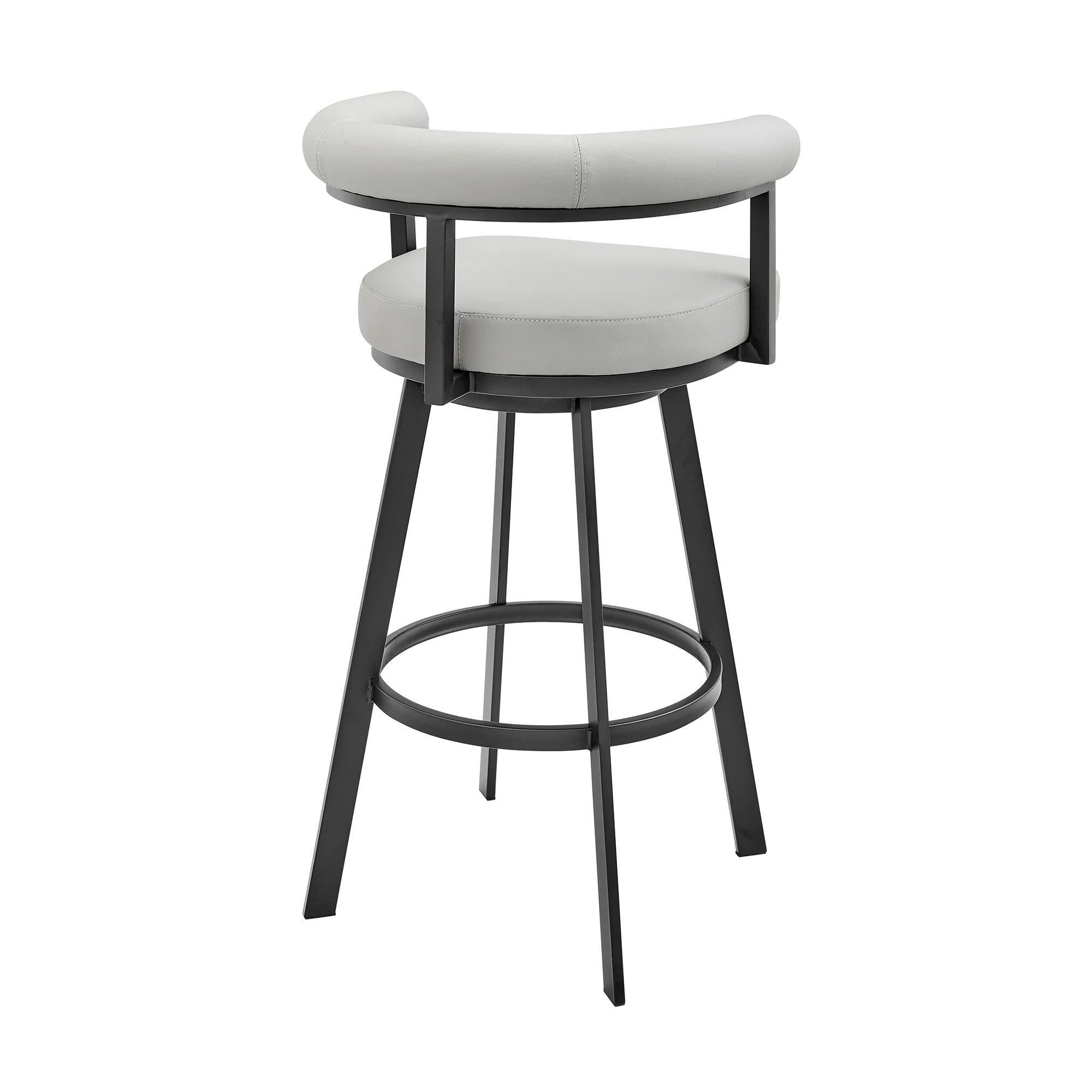 Nolagam Swivel Bar Stool in Black Metal with Brown Faux Leather By Armen Living - Image 15