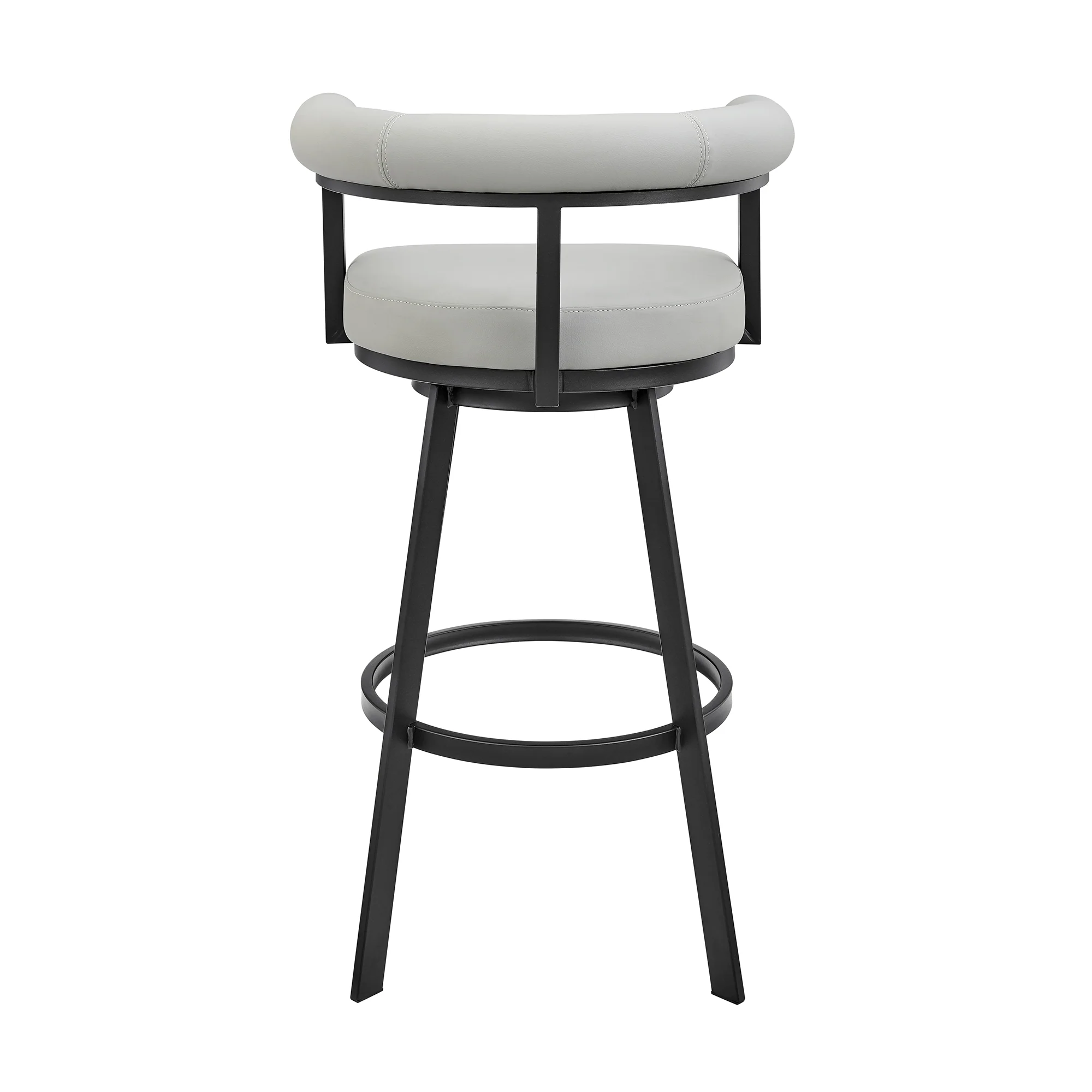 Nolagam Swivel Bar Stool in Black Metal with Brown Faux Leather By Armen Living - Image 16