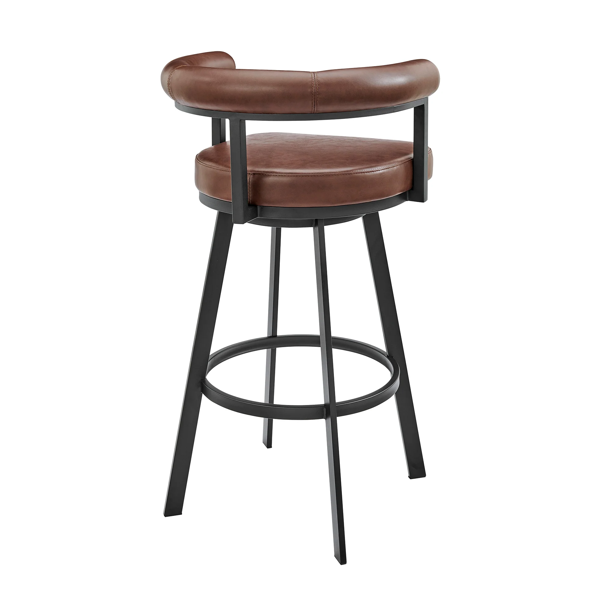 Nolagam Swivel Bar Stool in Black Metal with Brown Faux Leather By Armen Living - Image 5