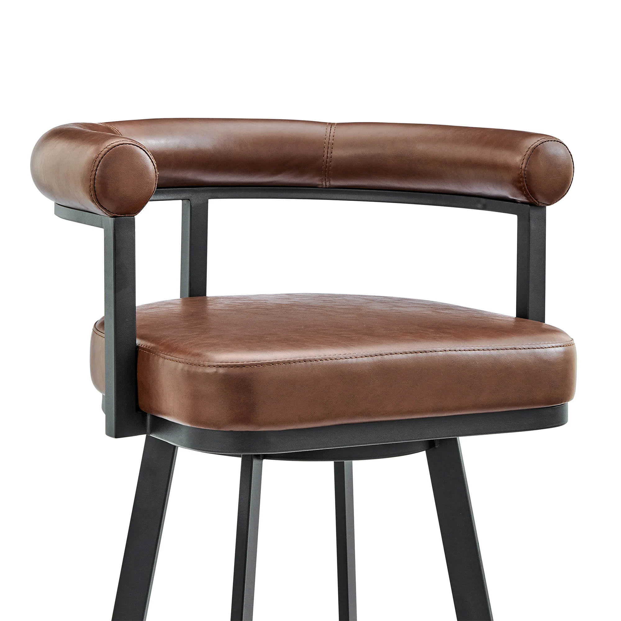 Nolagam Swivel Bar Stool in Black Metal with Brown Faux Leather By Armen Living - Image 7