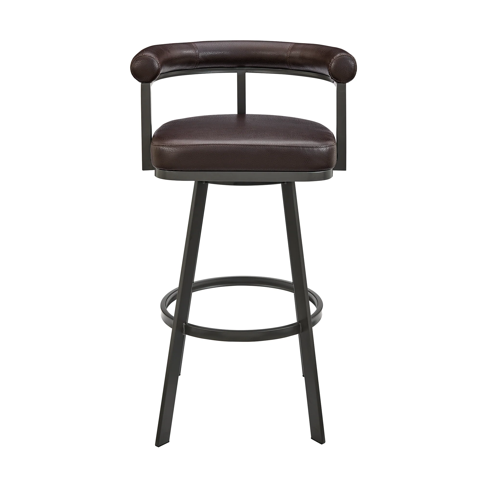 Nolagam Swivel Bar Stool in Brown Metal with Brown Faux Leather By Armen Living - Image 3
