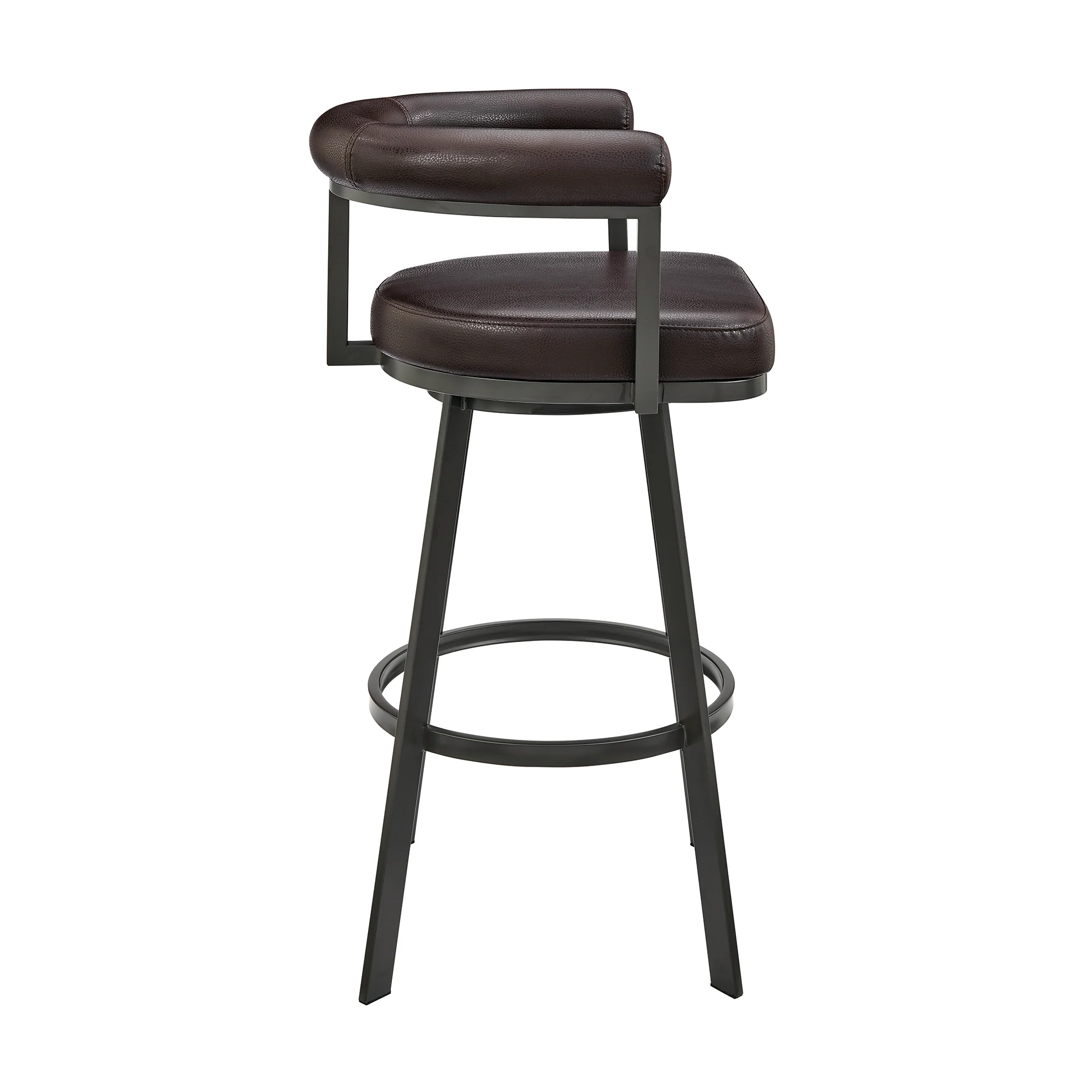 Nolagam Swivel Bar Stool in Brown Metal with Brown Faux Leather By Armen Living - Image 4