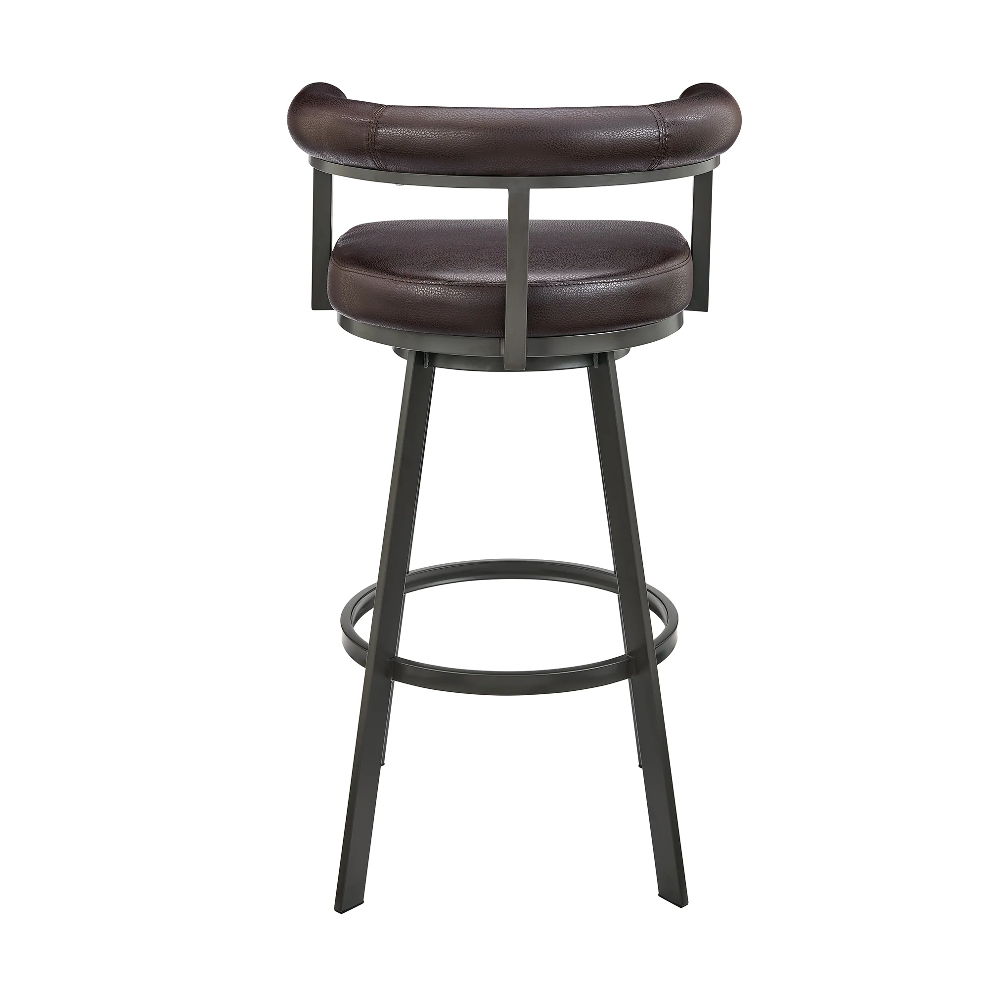 Nolagam Swivel Bar Stool in Brown Metal with Brown Faux Leather By Armen Living - Image 6