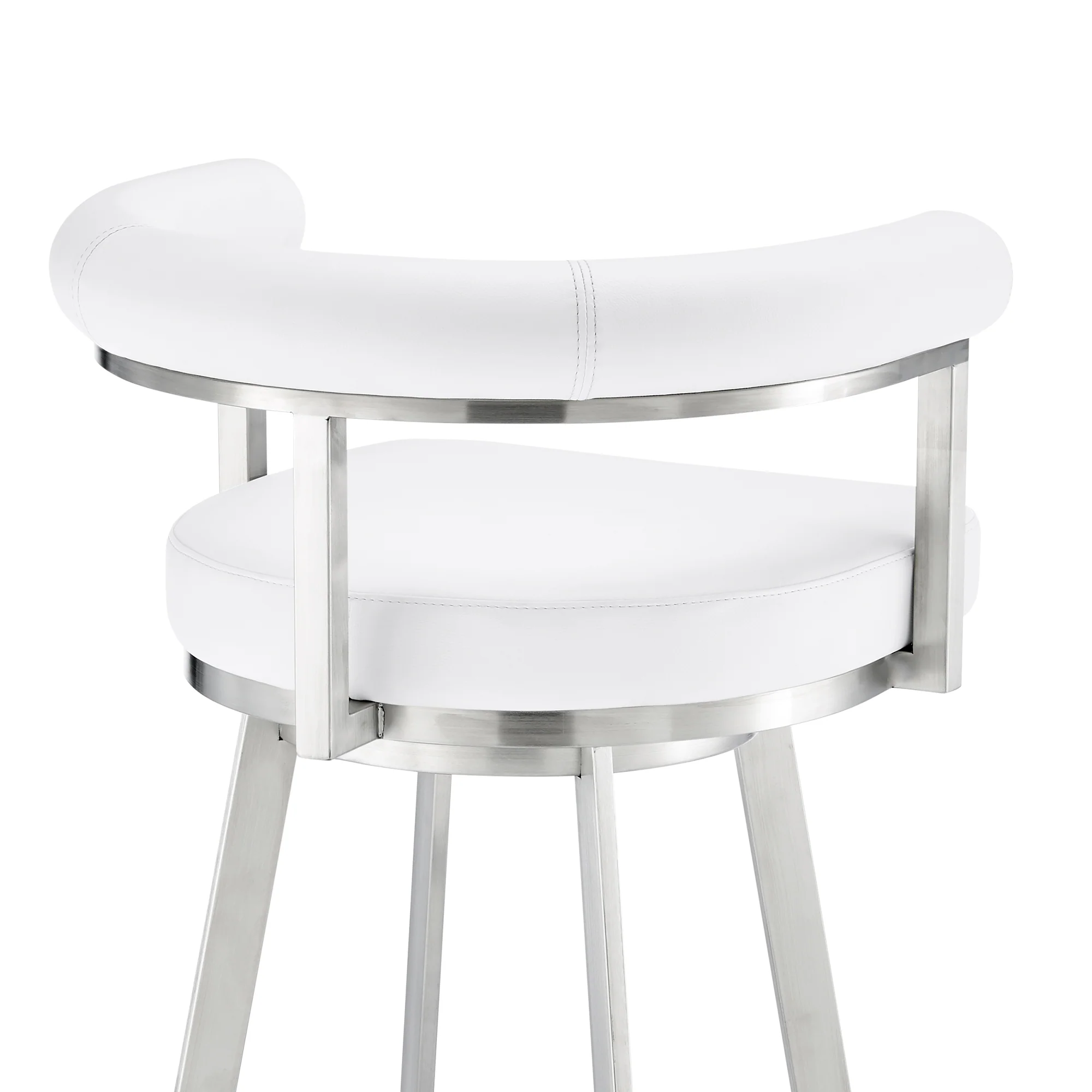 Nolagam Swivel Bar Stool in Brushed Stainless Steel with Black Faux Leather By Armen Living - Image 30