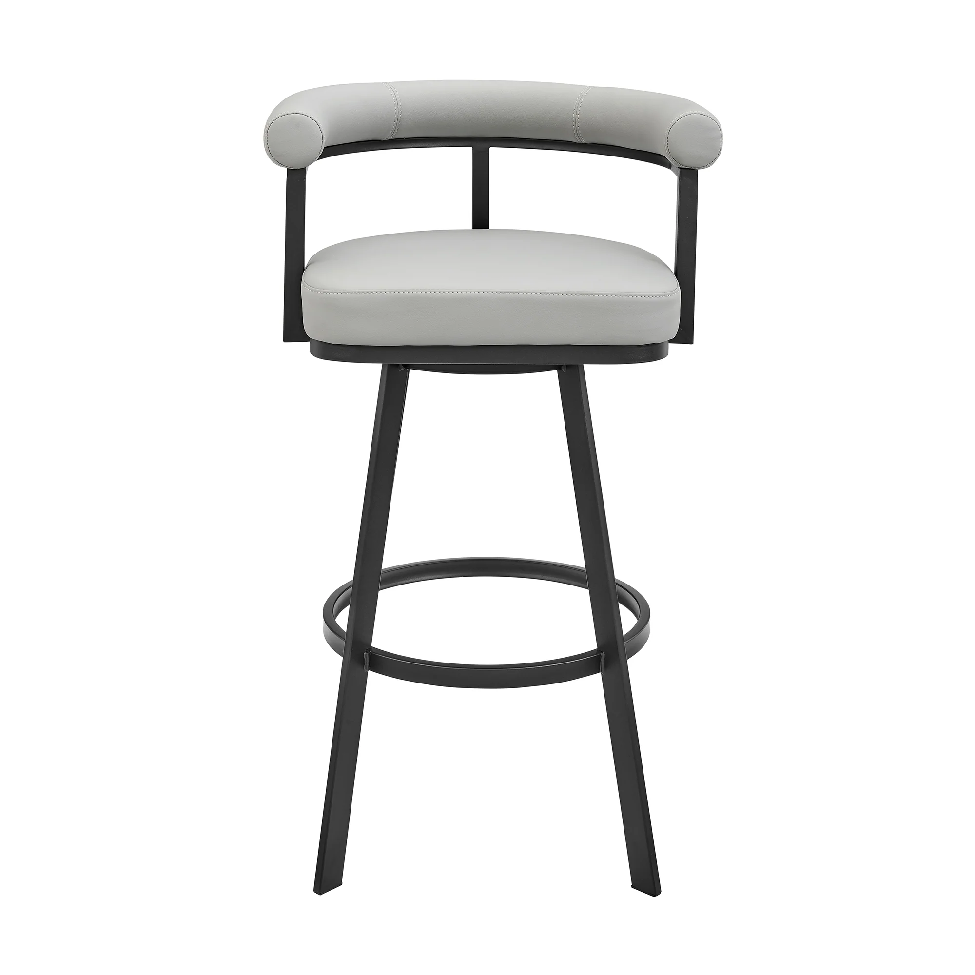 Nolagam Swivel Counter Stool in Black Metal with Brown Faux Leather By Armen Living - Image 14