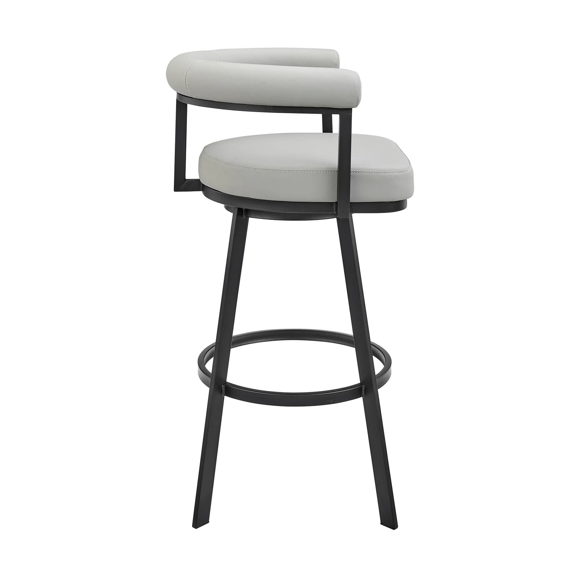 Nolagam Swivel Counter Stool in Black Metal with Brown Faux Leather By Armen Living - Image 15