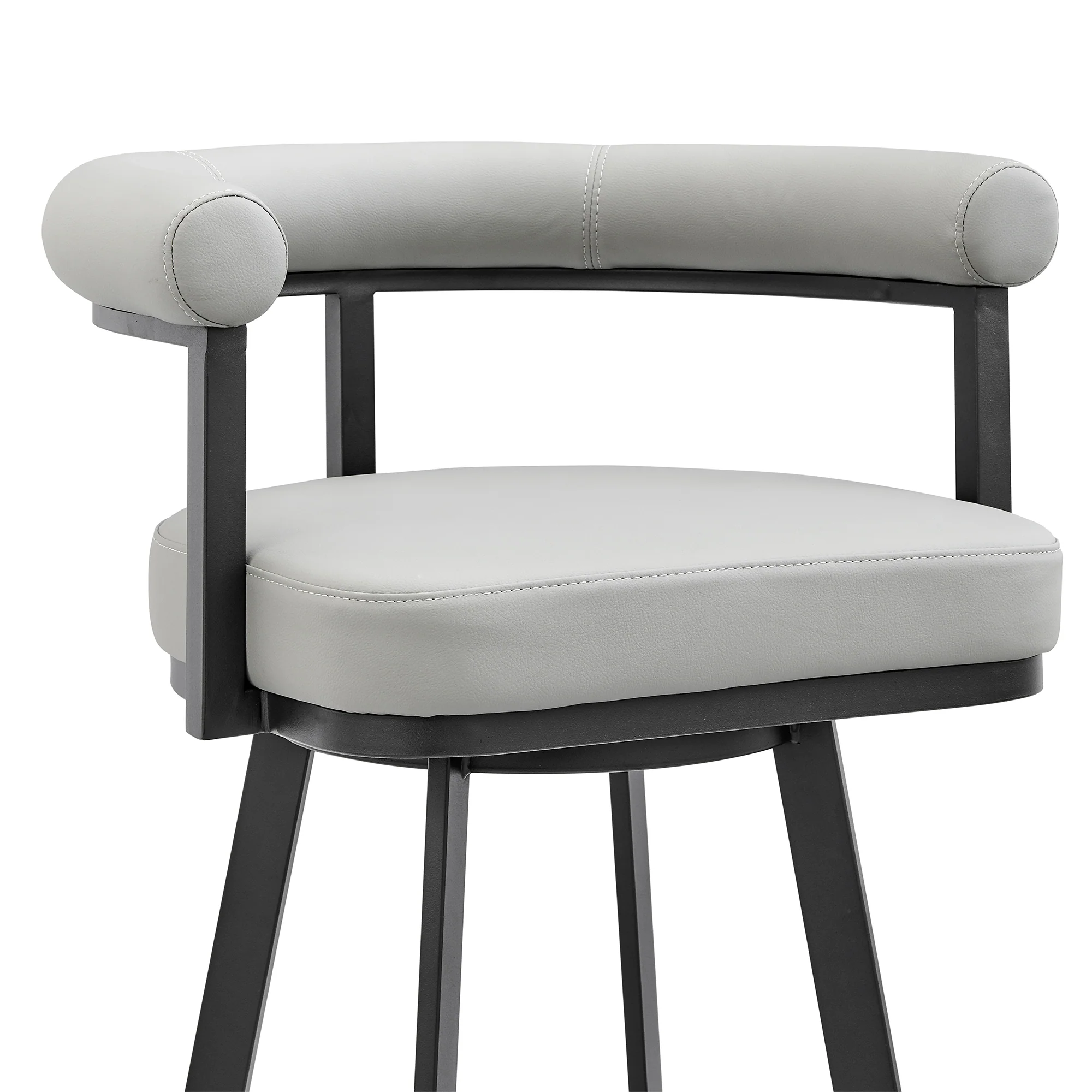 Nolagam Swivel Counter Stool in Black Metal with Brown Faux Leather By Armen Living - Image 18