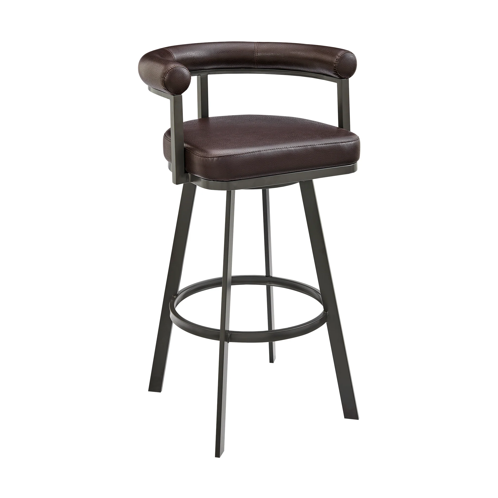 Nolagam Swivel Counter Stool in Black Metal with Brown Faux Leather By Armen Living - Image 24