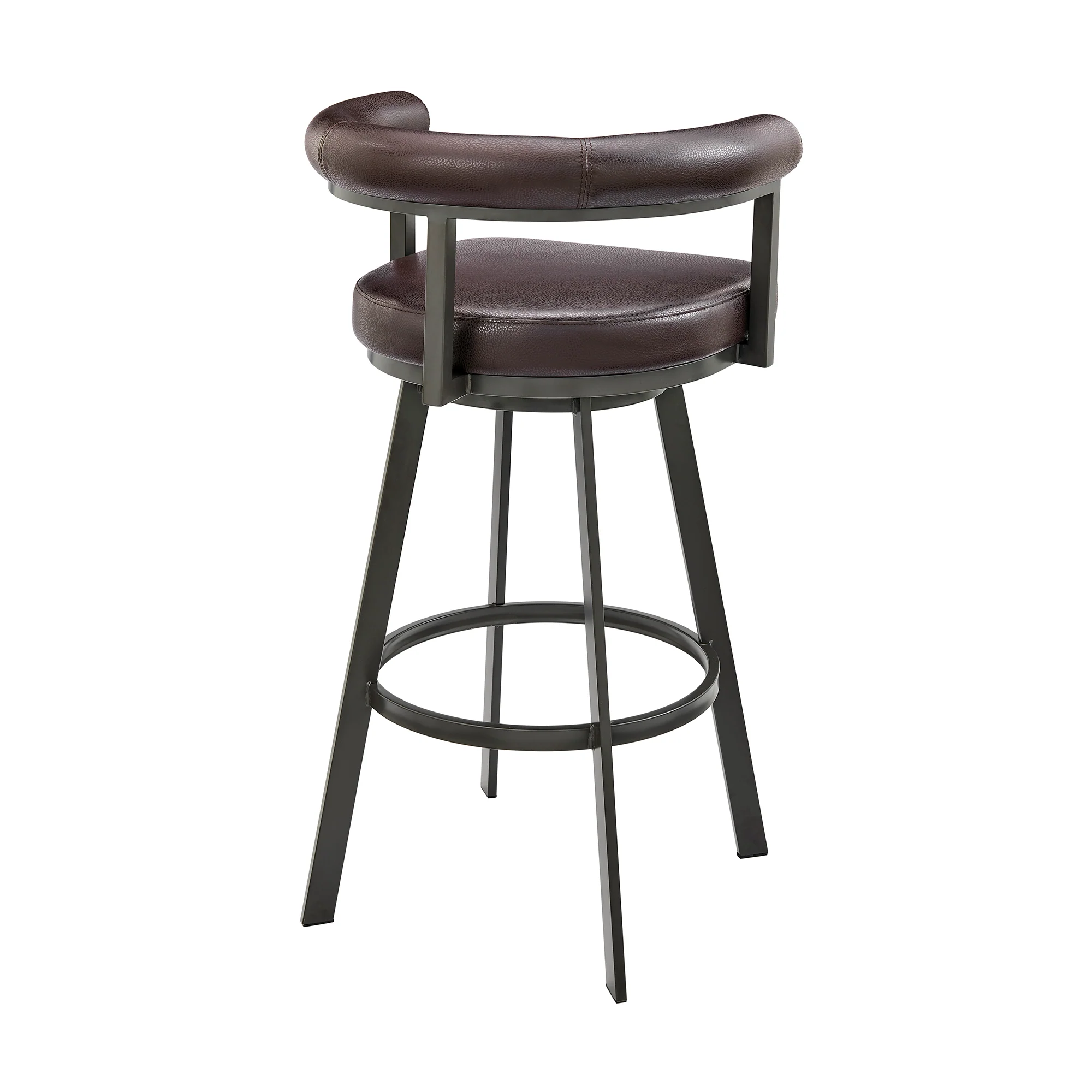 Nolagam Swivel Counter Stool in Black Metal with Brown Faux Leather By Armen Living - Image 27