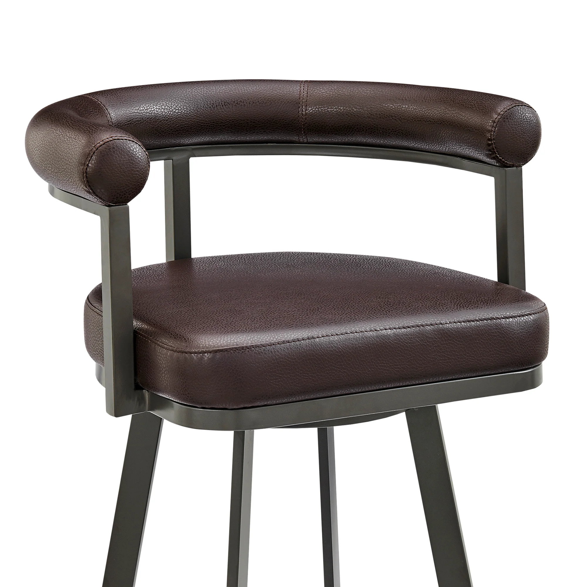 Nolagam Swivel Counter Stool in Black Metal with Brown Faux Leather By Armen Living - Image 29