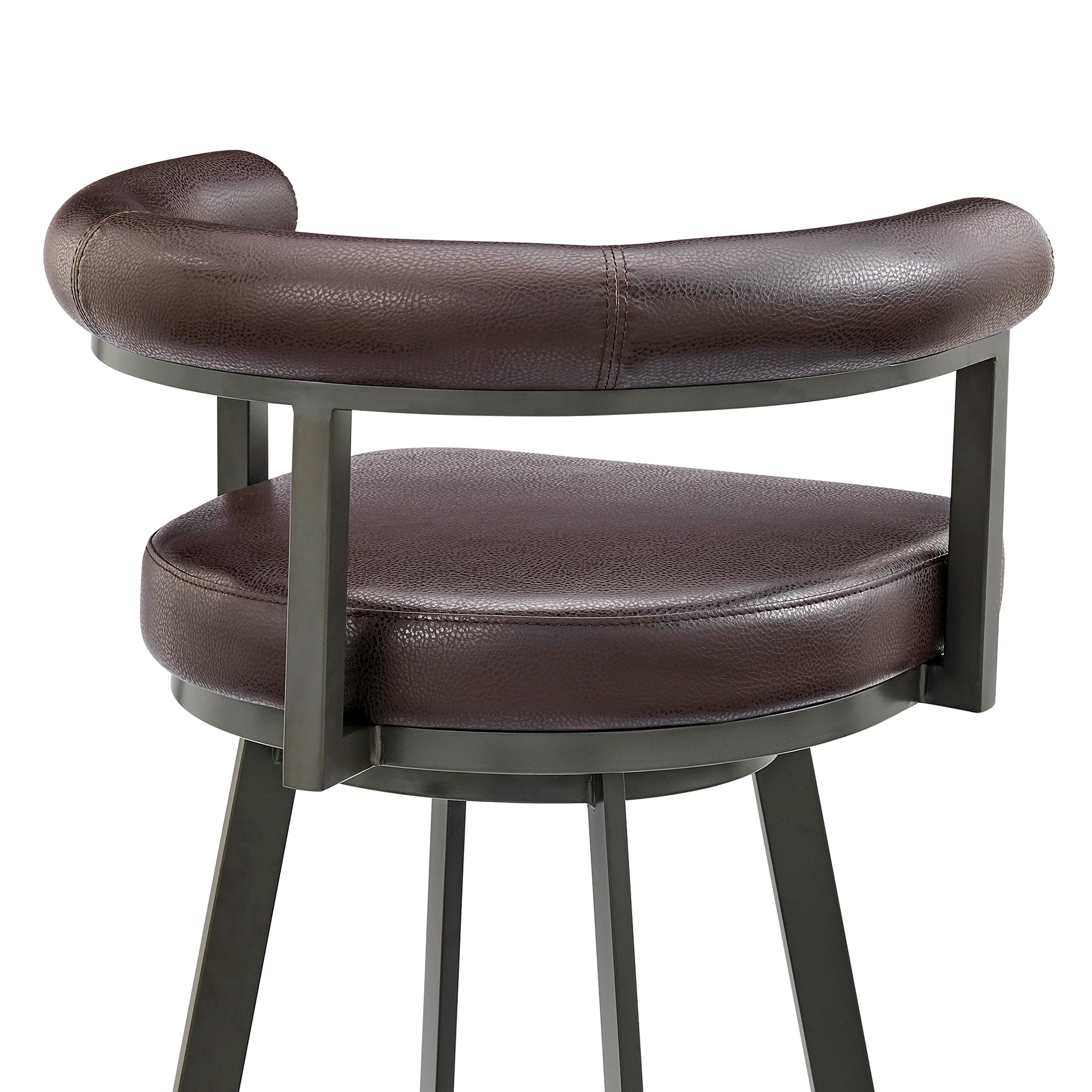 Nolagam Swivel Counter Stool in Black Metal with Brown Faux Leather By Armen Living - Image 33