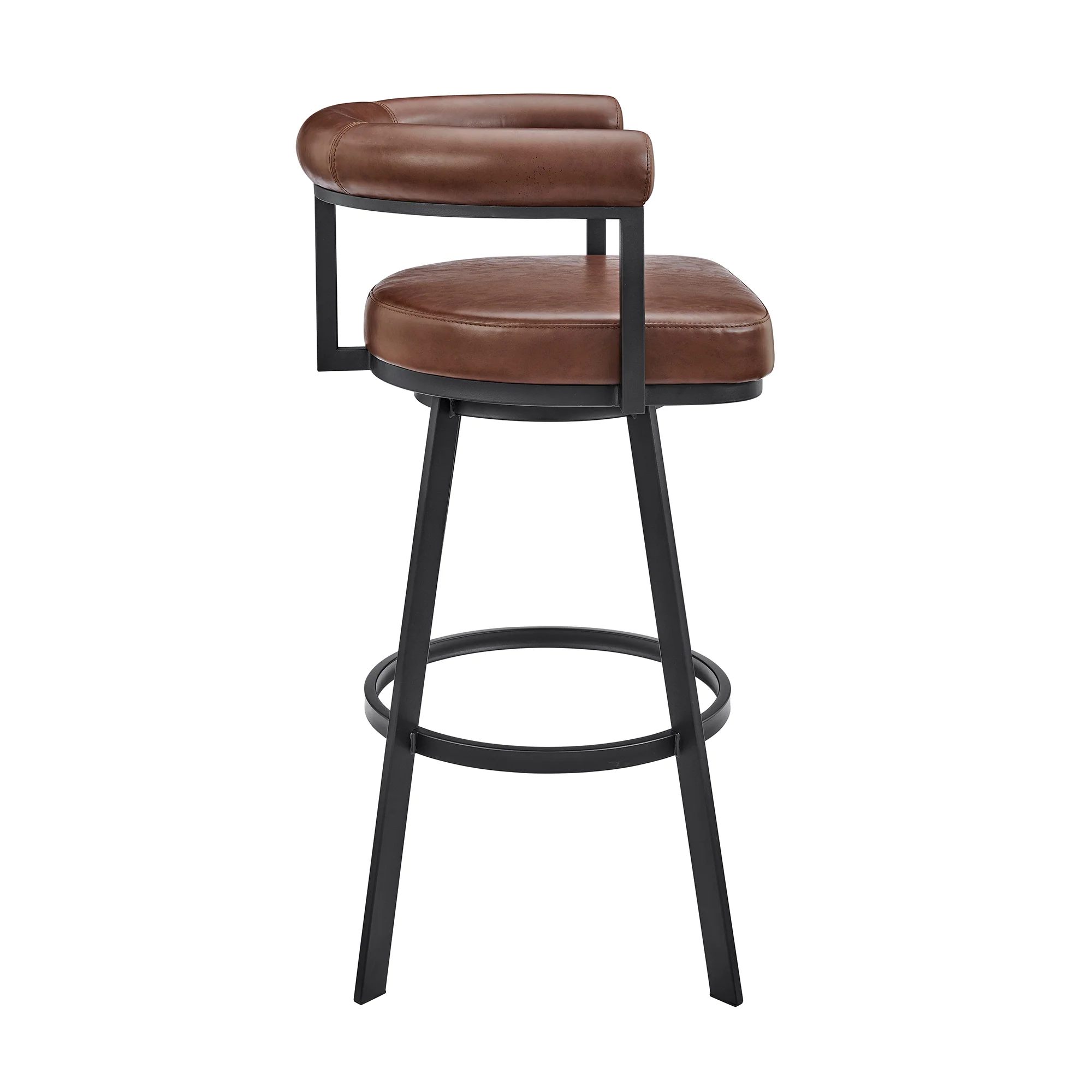 Nolagam Swivel Counter Stool in Black Metal with Brown Faux Leather By Armen Living - Image 4