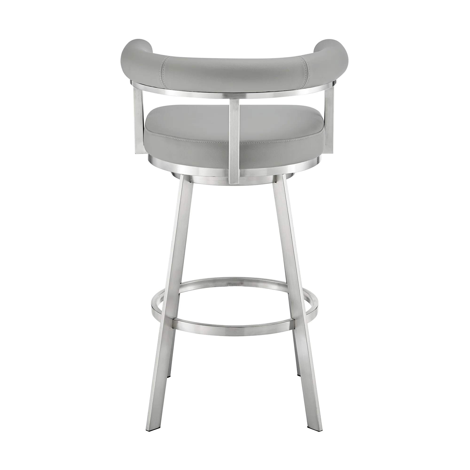 Nolagam Swivel Counter Stool in Brushed Stainless Steel with Black Faux Leather By Armen Living - Image 16