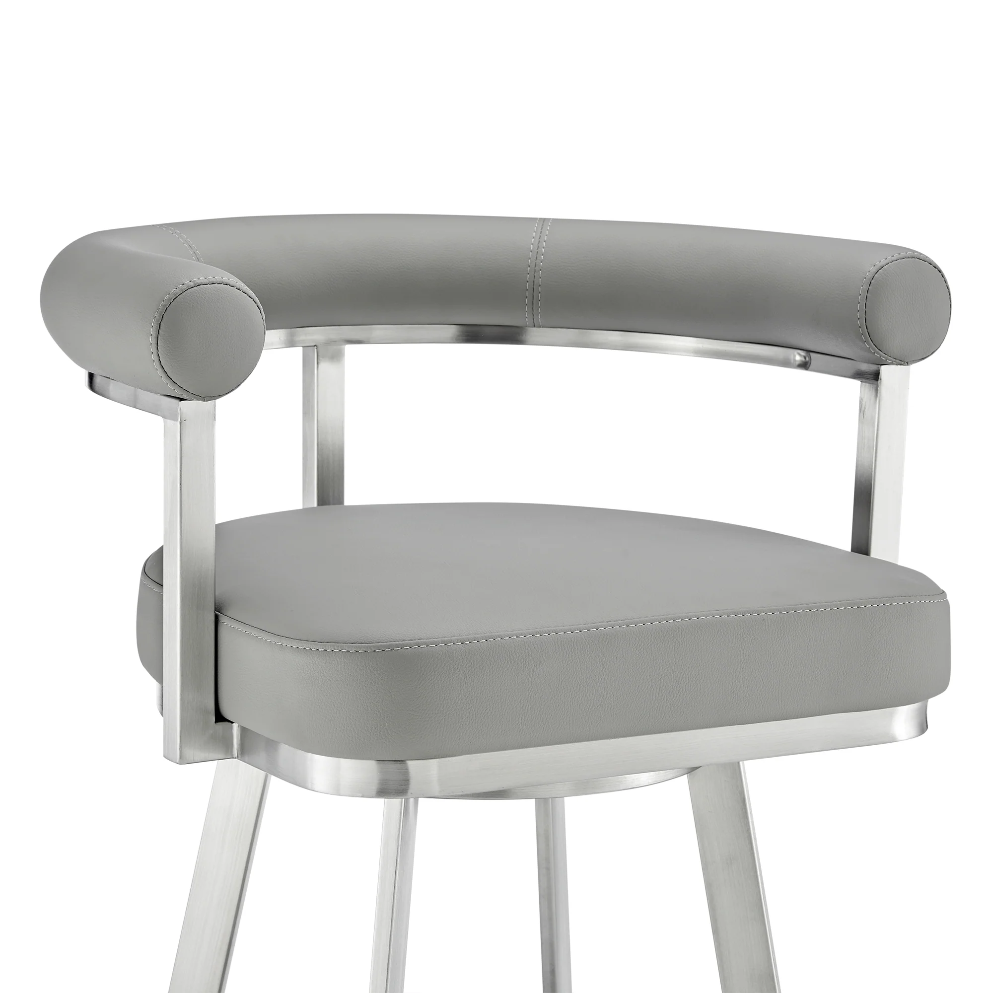 Nolagam Swivel Counter Stool in Brushed Stainless Steel with Black Faux Leather By Armen Living - Image 17