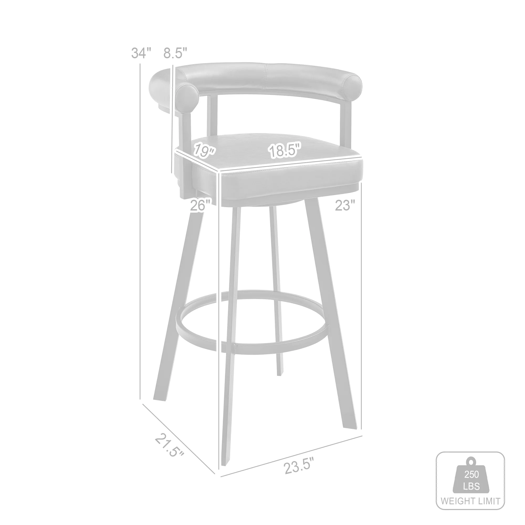 Nolagam Swivel Counter Stool in Brushed Stainless Steel with Black Faux Leather By Armen Living - Image 19