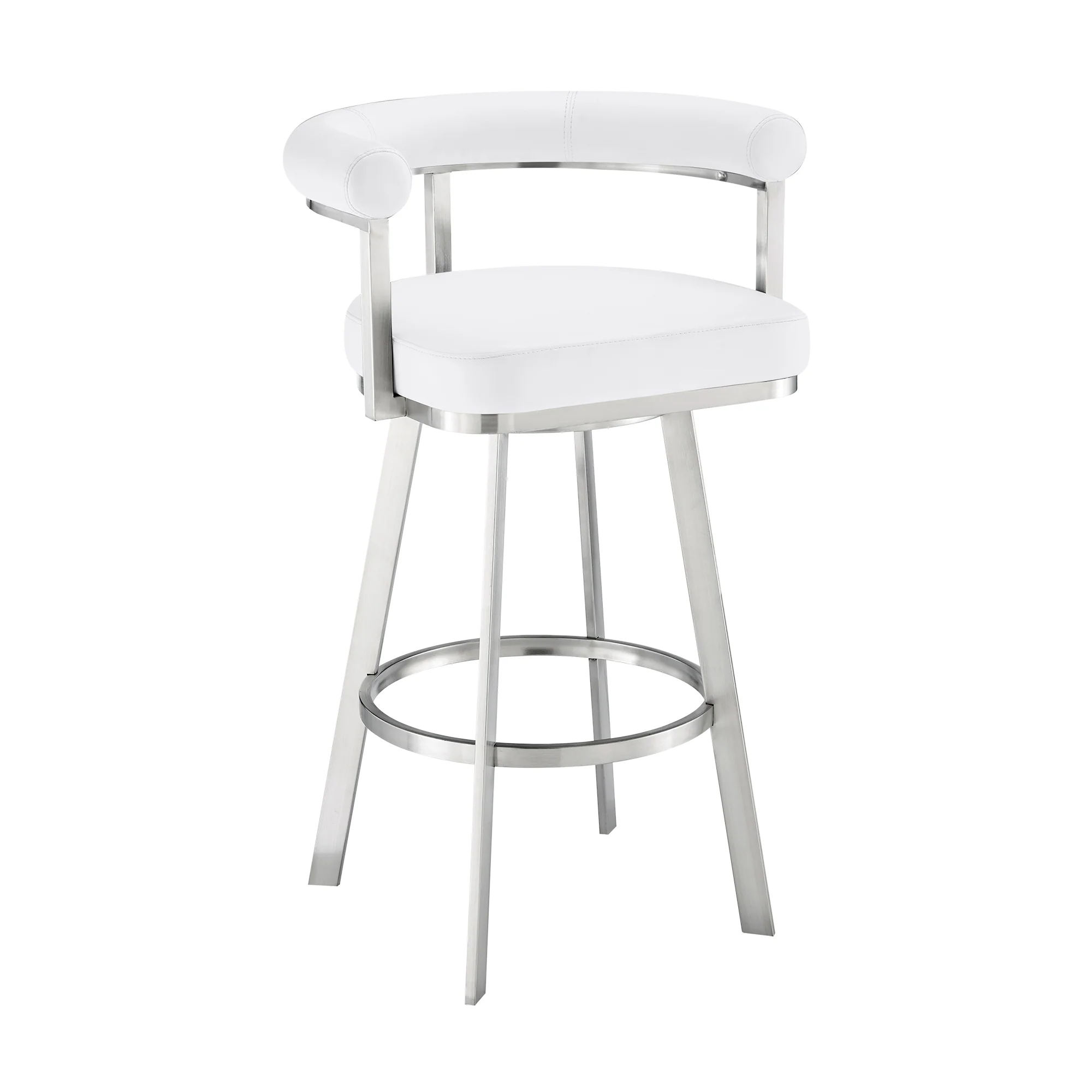 Nolagam Swivel Counter Stool in Brushed Stainless Steel with Black Faux Leather By Armen Living - Image 22