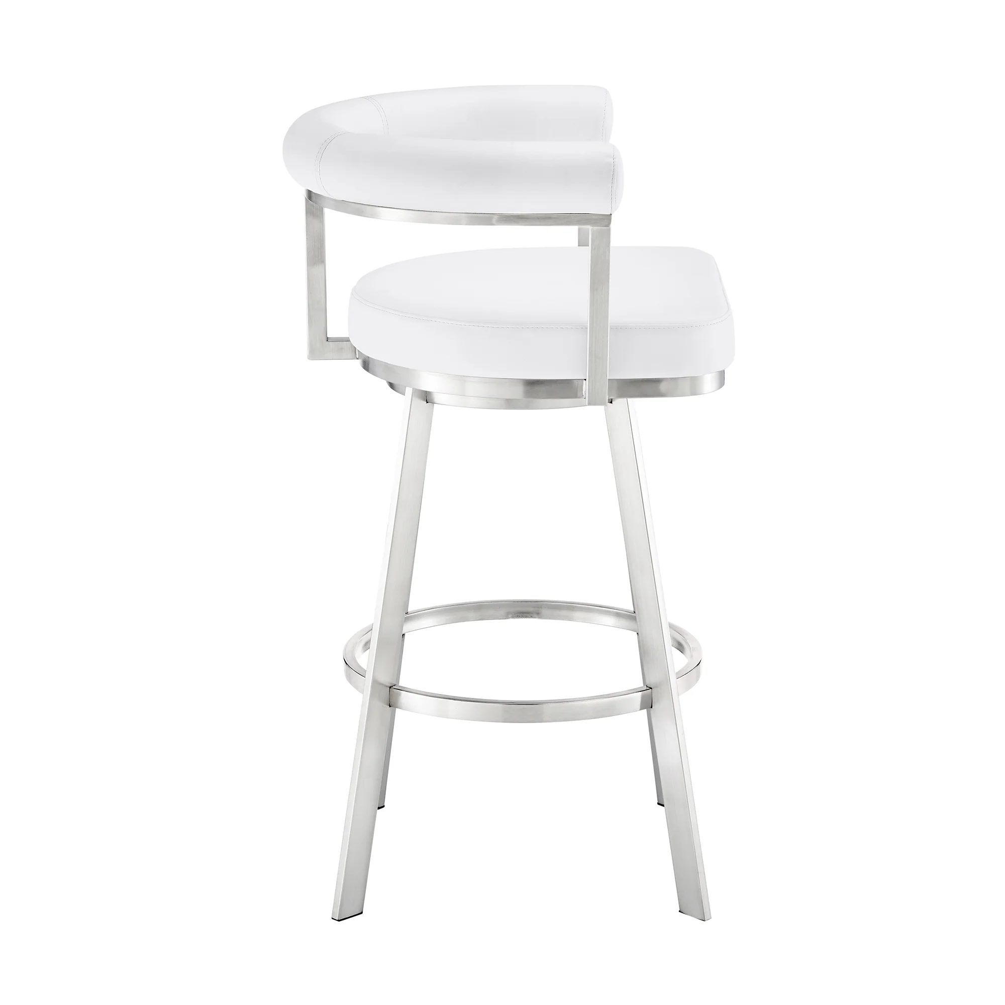 Nolagam Swivel Counter Stool in Brushed Stainless Steel with Black Faux Leather By Armen Living - Image 24