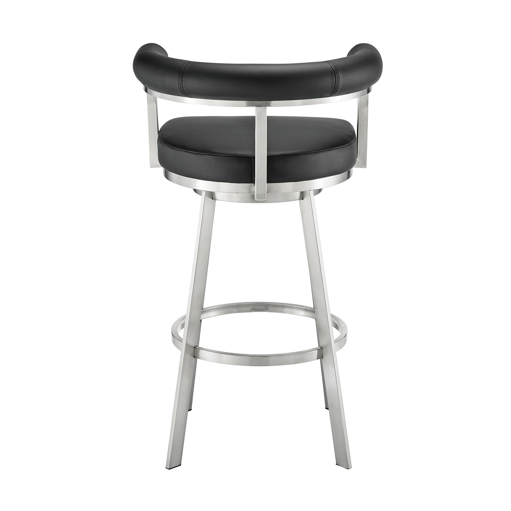 Nolagam Swivel Counter Stool in Brushed Stainless Steel with Black Faux Leather By Armen Living - Image 6