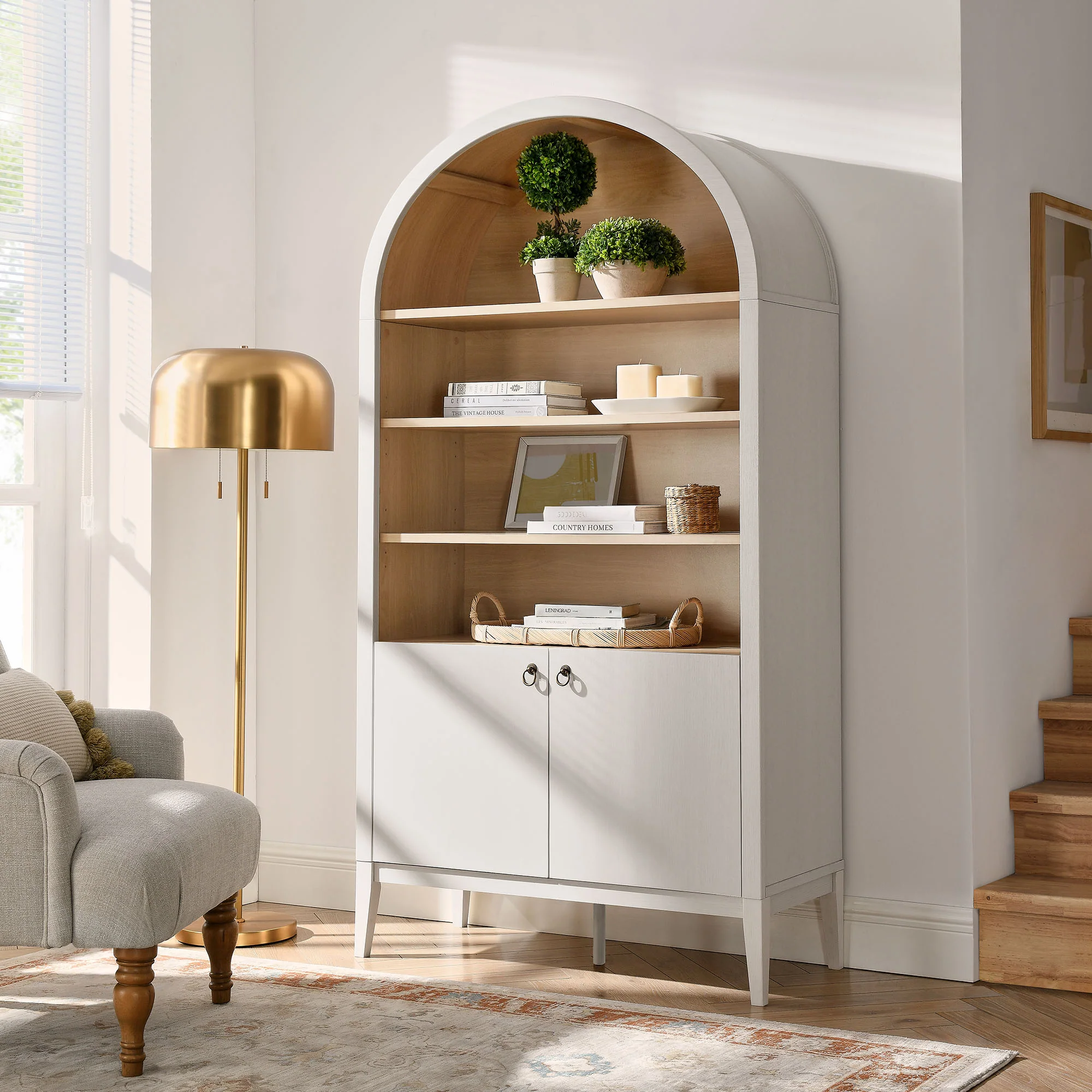 Nolan 74" Tall Wide Arched Storage Display Cabinet Bookshelf by Modway - Image 17