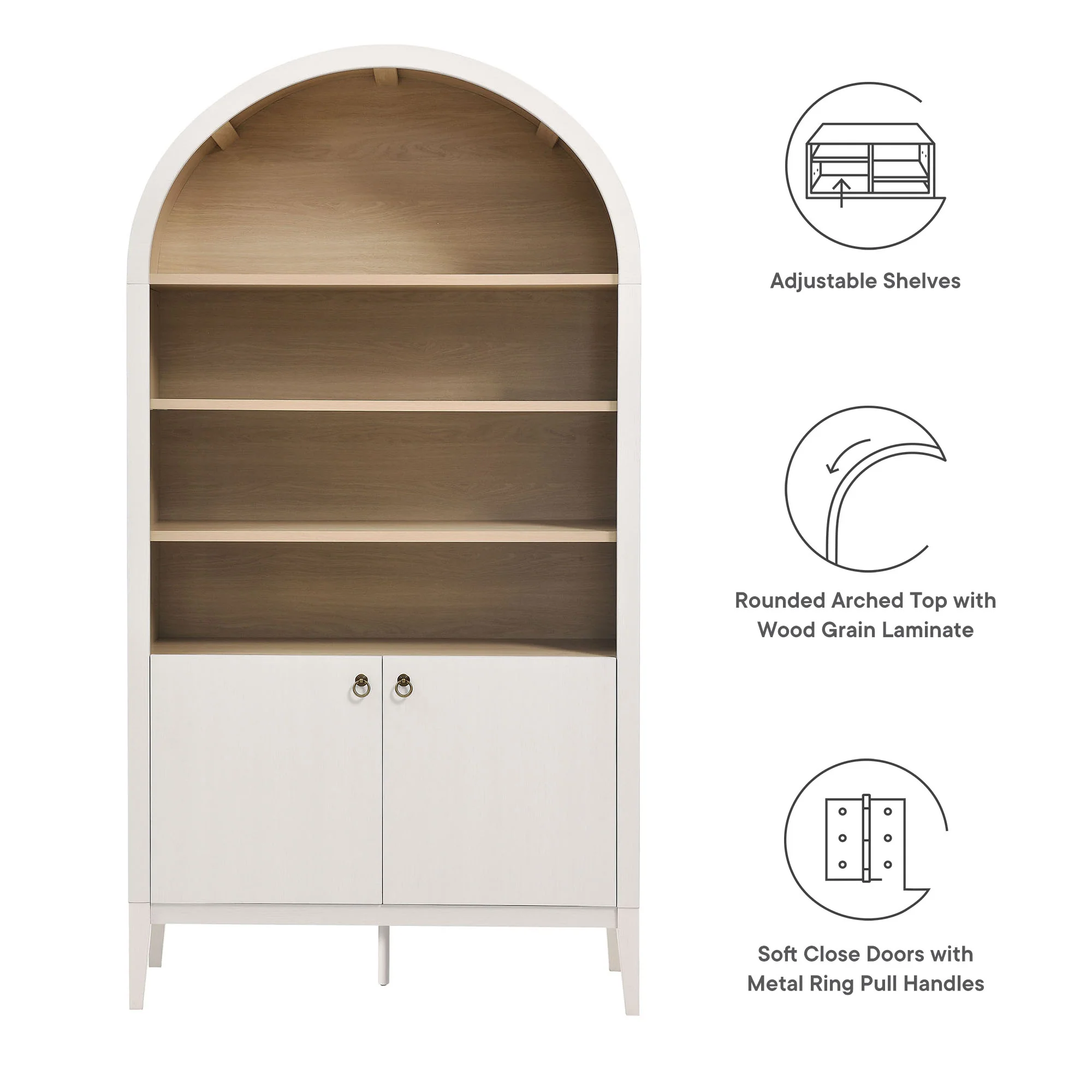 Nolan 74" Tall Wide Arched Storage Display Cabinet Bookshelf by Modway - Image 19