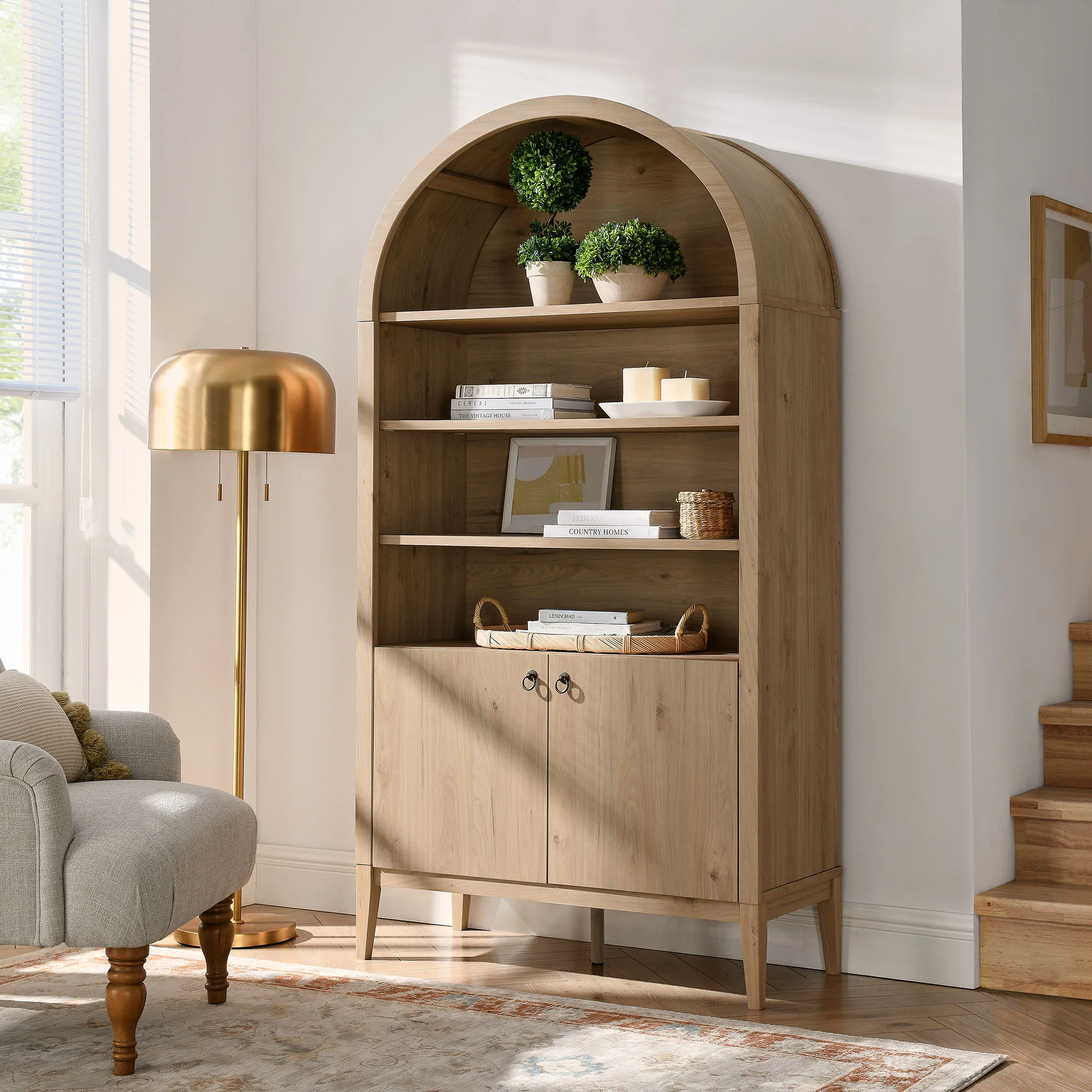 Nolan 74" Tall Wide Arched Storage Display Cabinet Bookshelf by Modway - Image 27