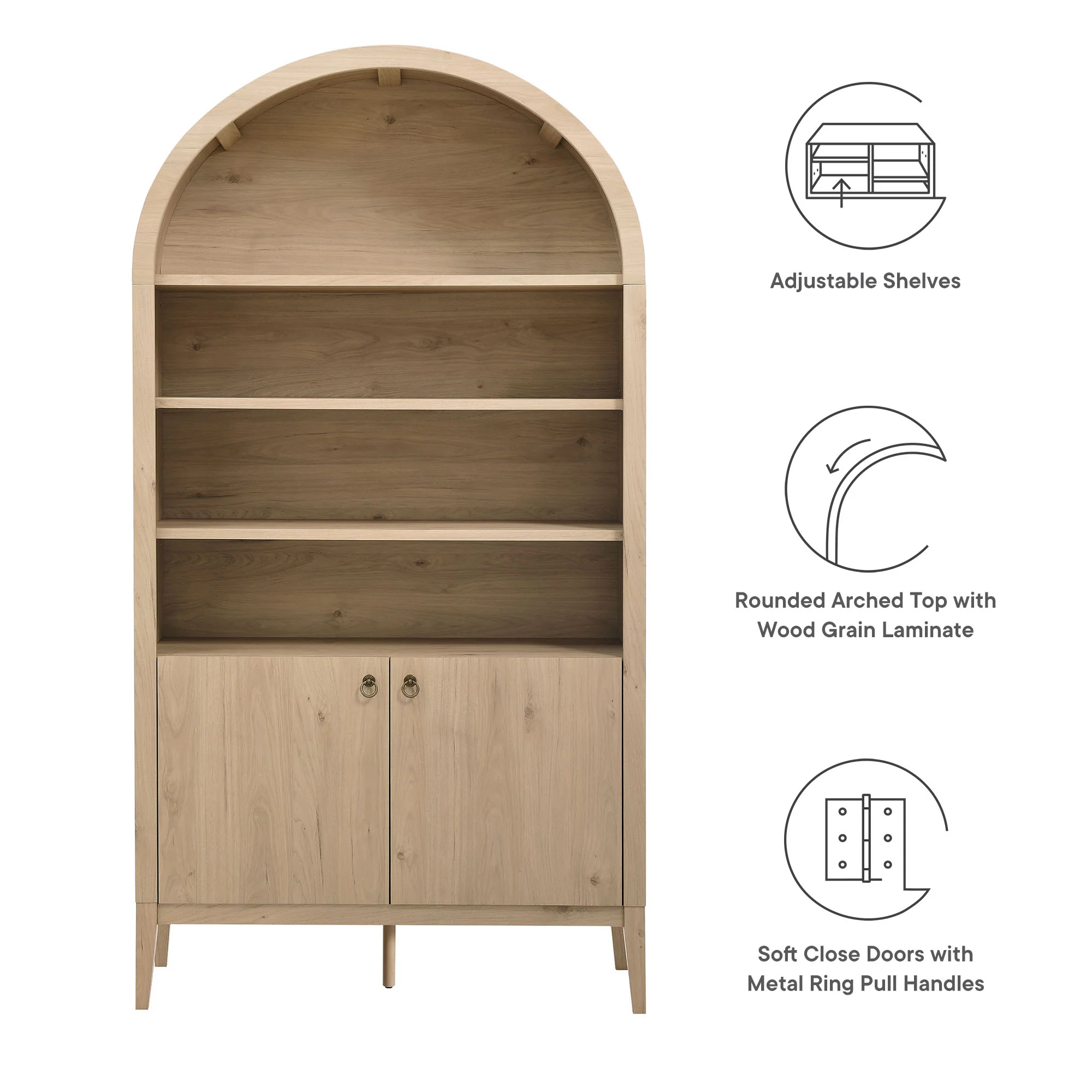 Nolan 74" Tall Wide Arched Storage Display Cabinet Bookshelf by Modway - Image 29