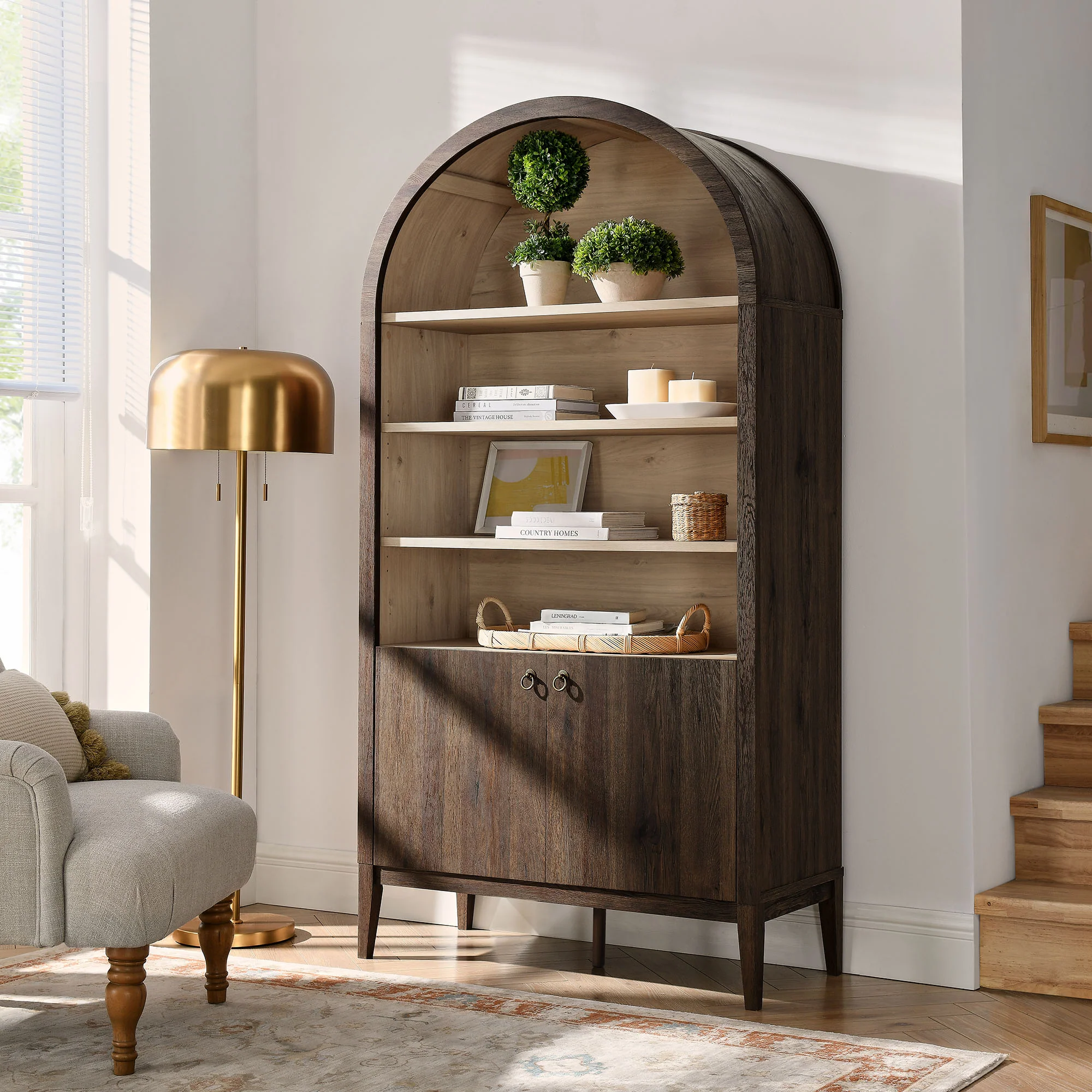 Nolan 74" Tall Wide Arched Storage Display Cabinet Bookshelf by Modway - Image 37