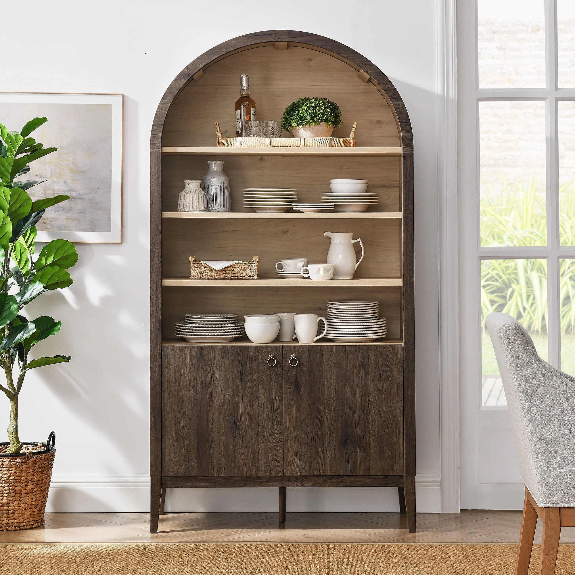 Nolan 74" Tall Wide Arched Storage Display Cabinet Bookshelf by Modway - Image 38