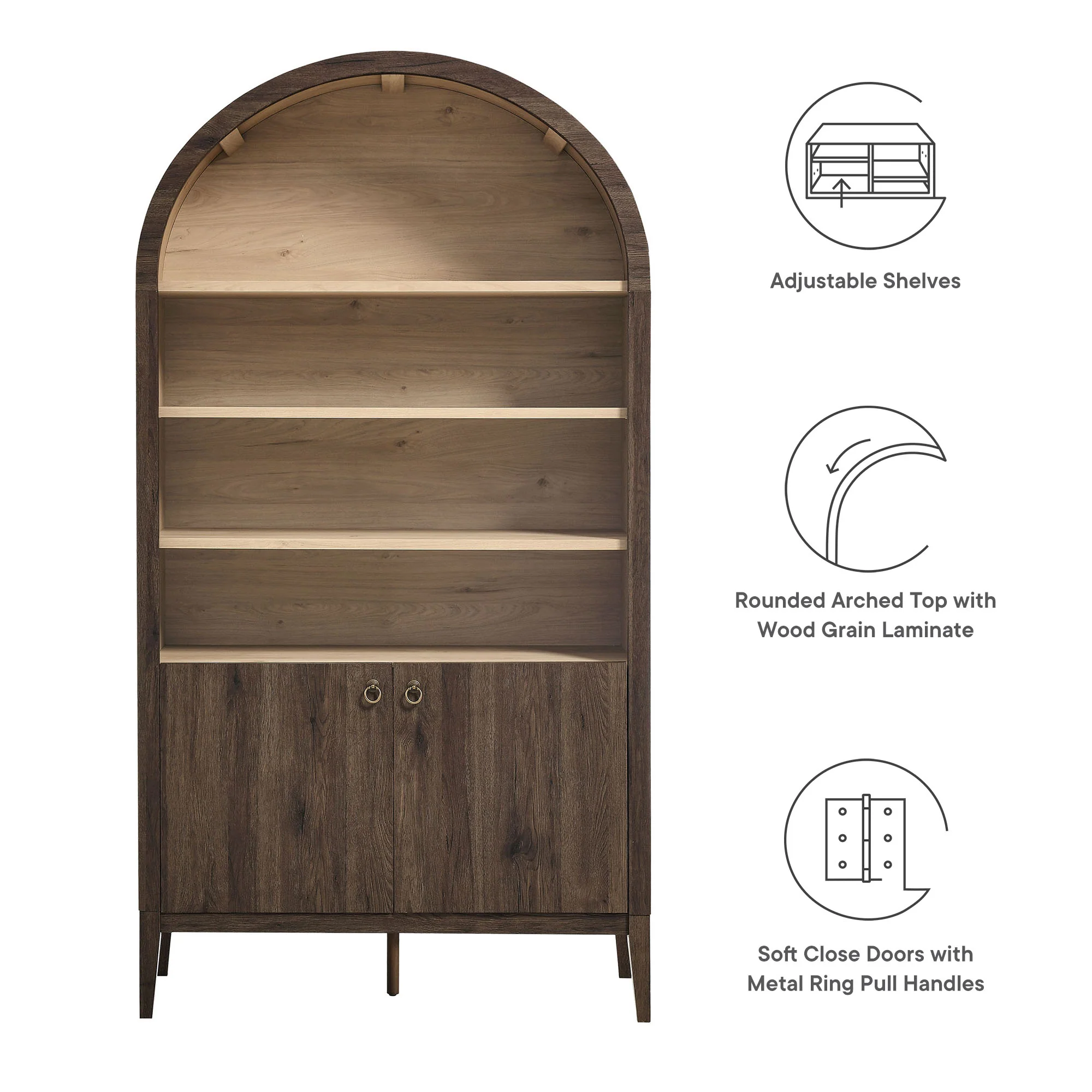 Nolan 74" Tall Wide Arched Storage Display Cabinet Bookshelf by Modway - Image 39