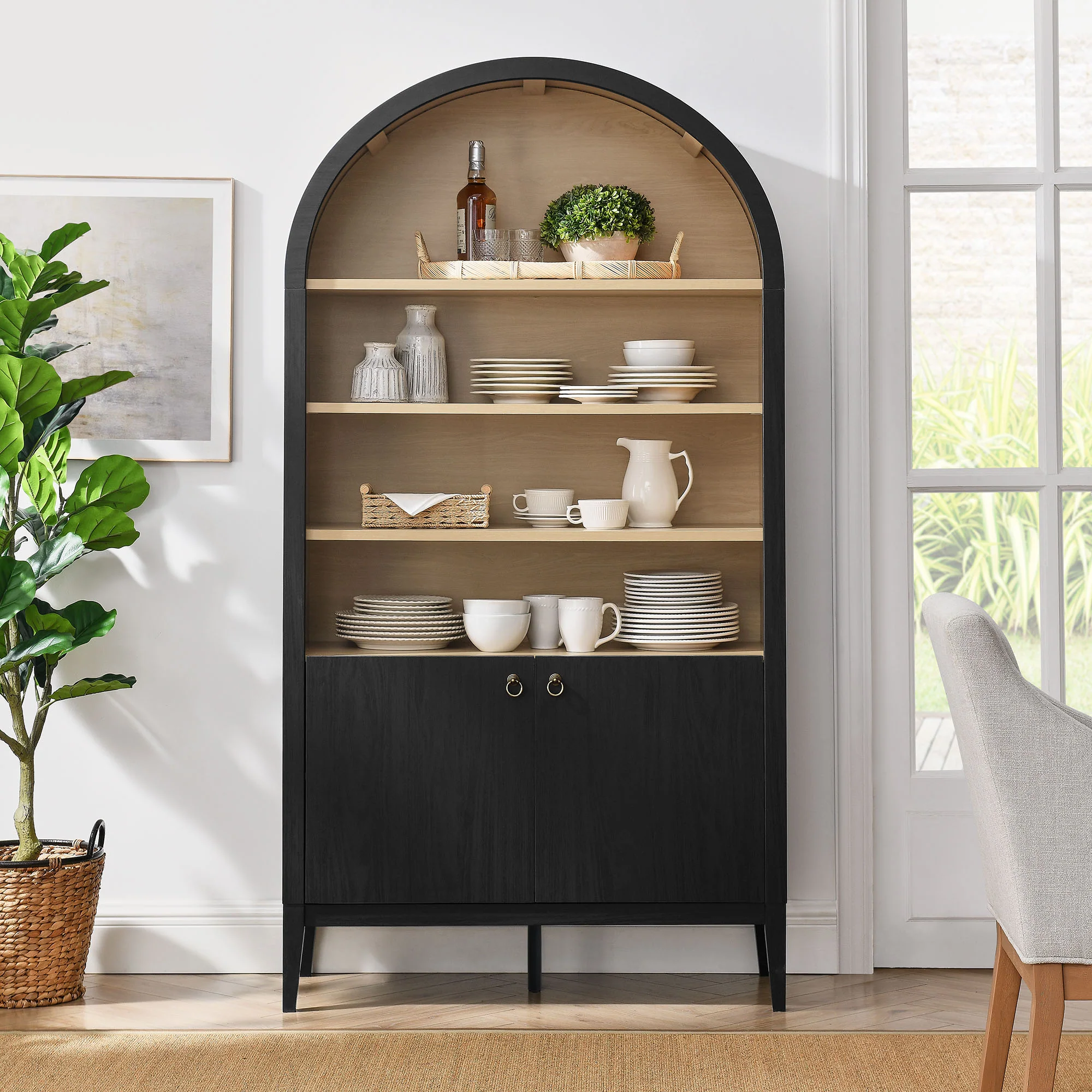 Nolan 74" Tall Wide Arched Storage Display Cabinet Bookshelf by Modway - Image 8