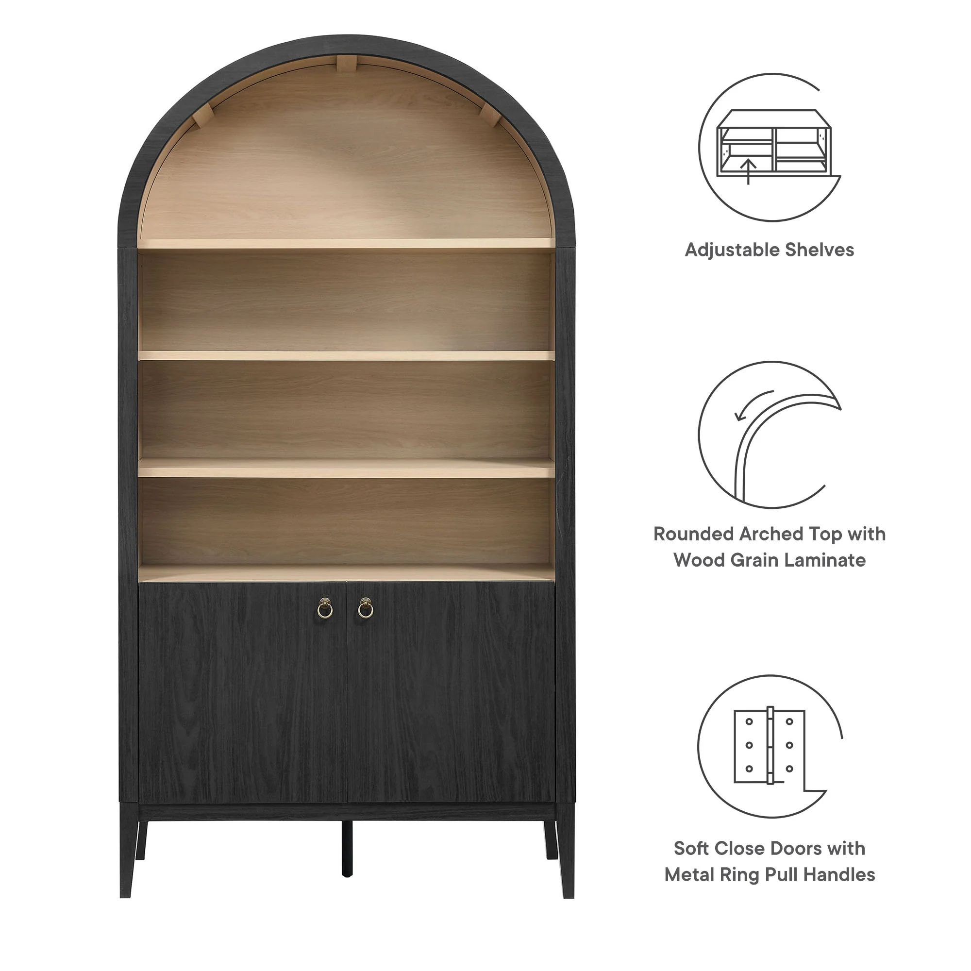 Nolan 74" Tall Wide Arched Storage Display Cabinet Bookshelf by Modway - Image 9