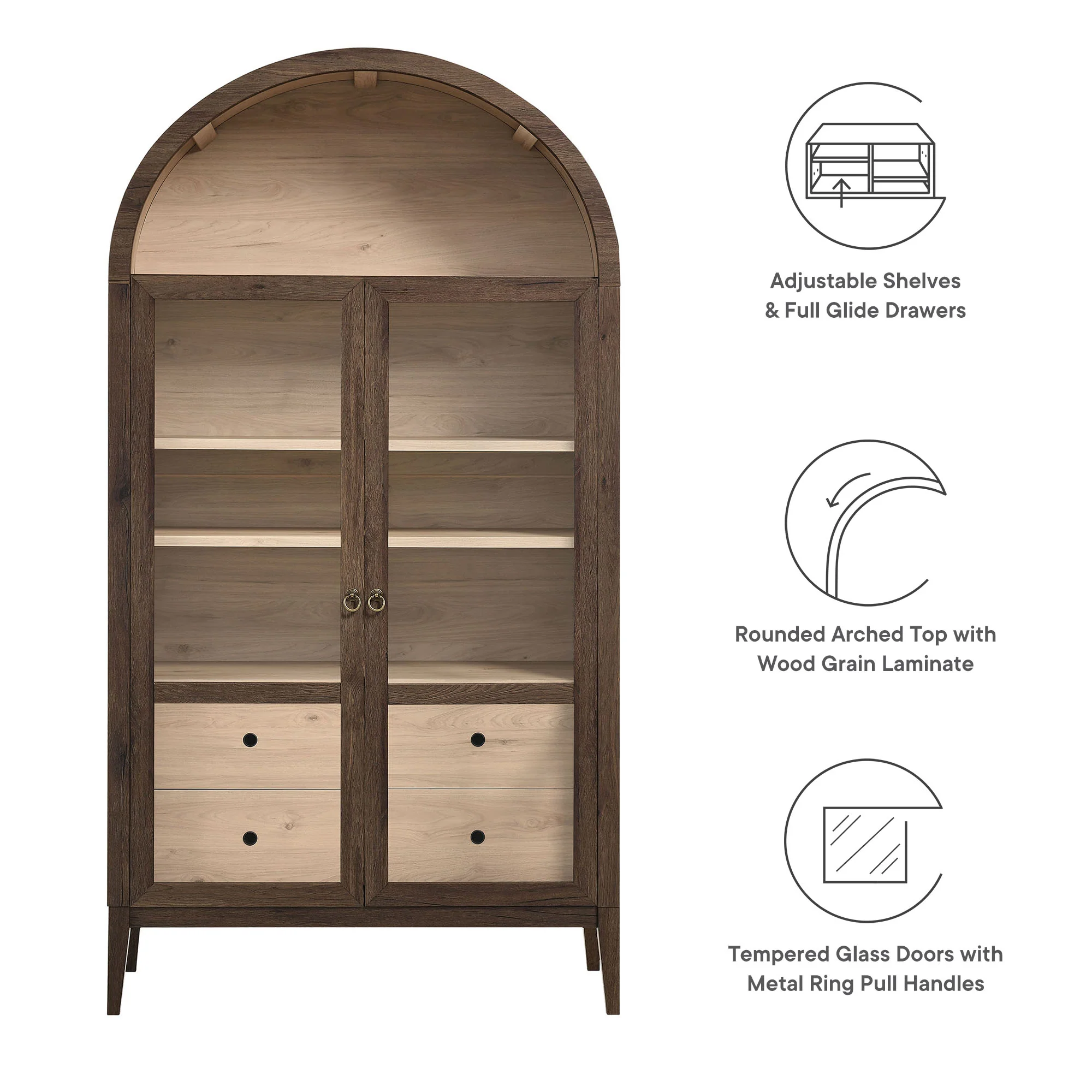 Nolan 74" Tall Wide Arched Storage Display Cabinet by Modway - Image 43